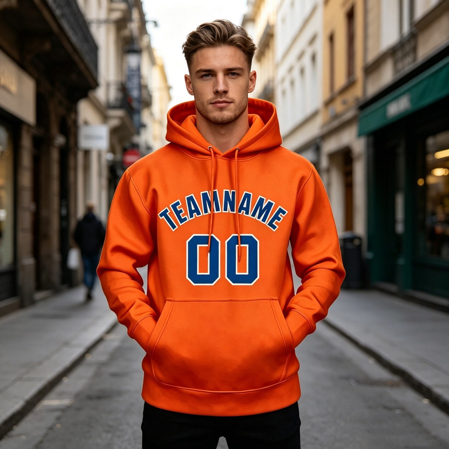 Custom Orange & Blue Hoodie | Personalized Name & Number Sports Pullover | Vosoli