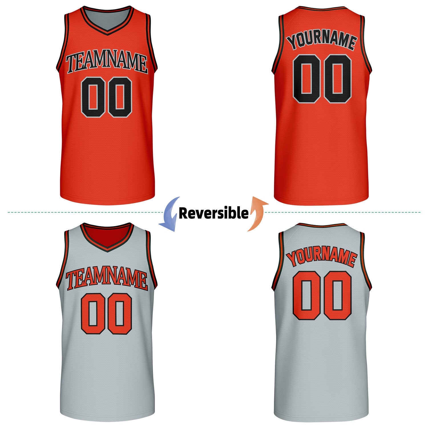 Custom Retro Orange & Gray Reversible Basketball Jersey | Personalized Team Jersey | Vosoli