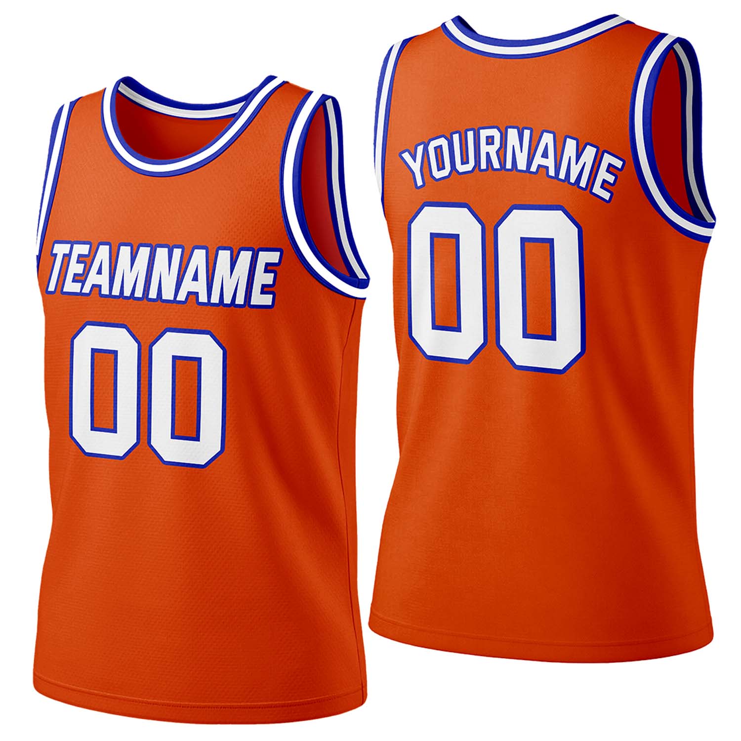 Custom orange-white-blue mesh basketball jersey by Vosoli | Personalized name & number team uniform for youth & adults