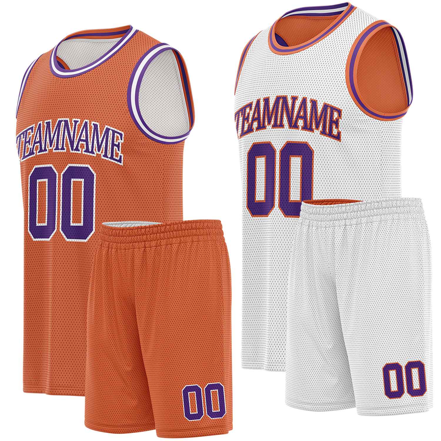 Custom orange, white & purple basketball jersey set, personalized name number team logo, sleeveless jersey with matching shorts sports uniform for men women youth adult game practice - Vosoli