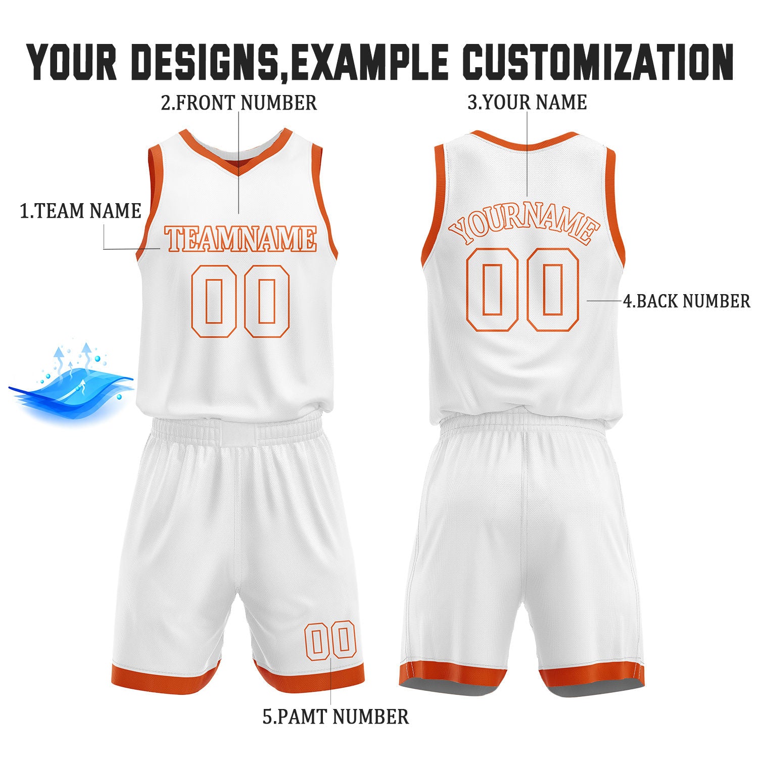 Custom Orange & White Reversible Basketball Jersey Shorts Set | Personalized Full Team Uniform
