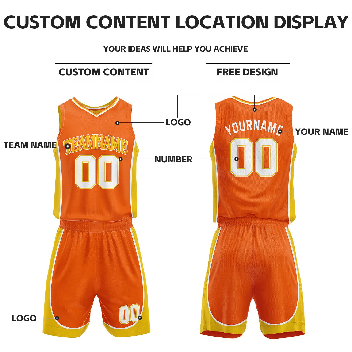 Custom Orange & Yellow Reversible Basketball Uniform Set | Personalized Name Number Sports Jersey Shorts Kit