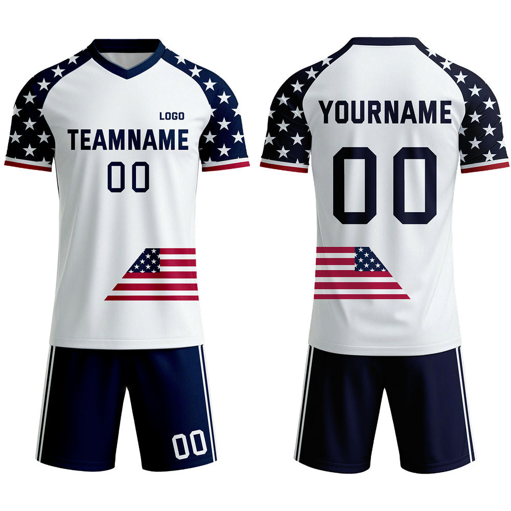 Custom Patriotic USA Soccer Jersey - Personalized White & Navy Stars Team Kit