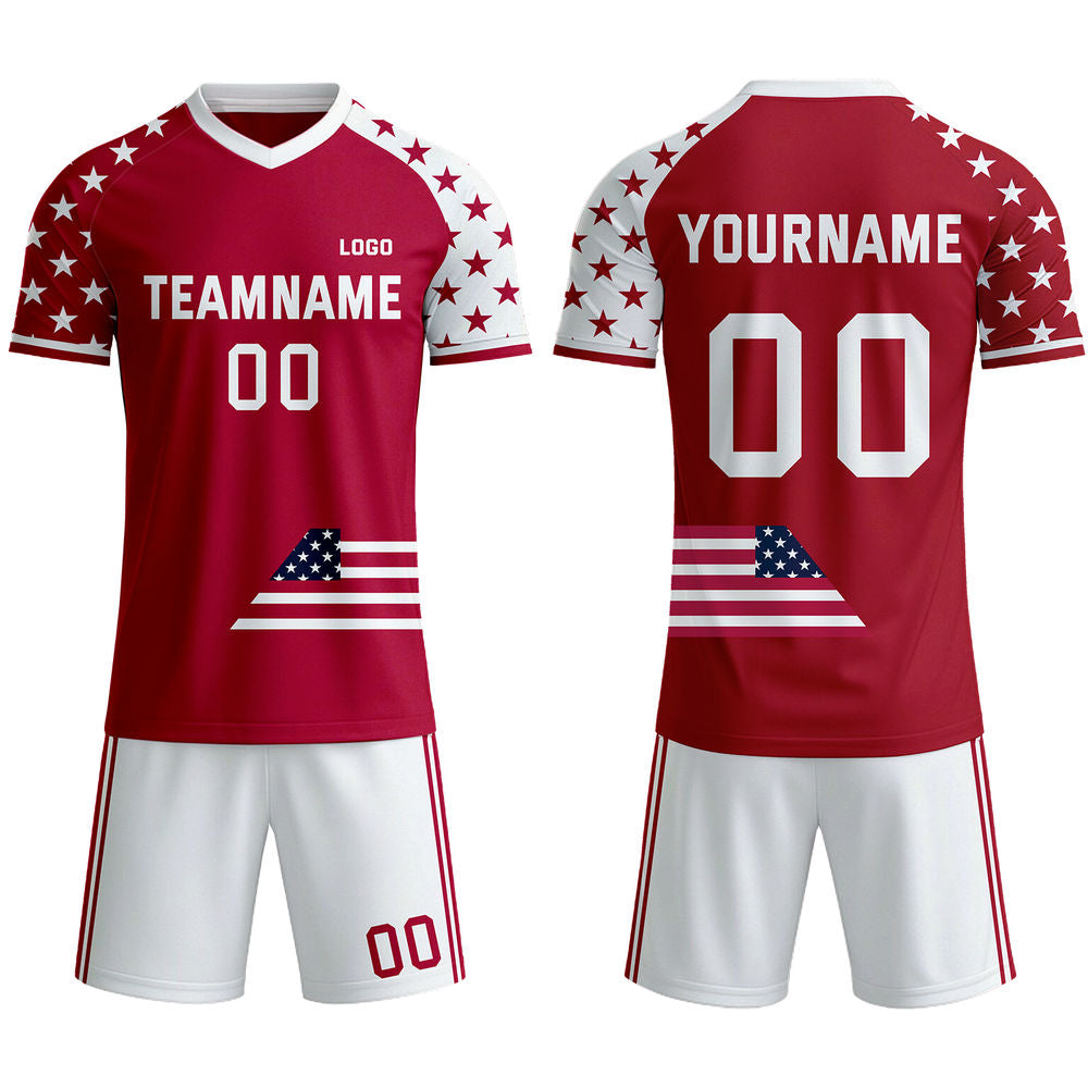 Custom Patriotic USA Soccer Jersey - Personalized White & Red Star Team Kit