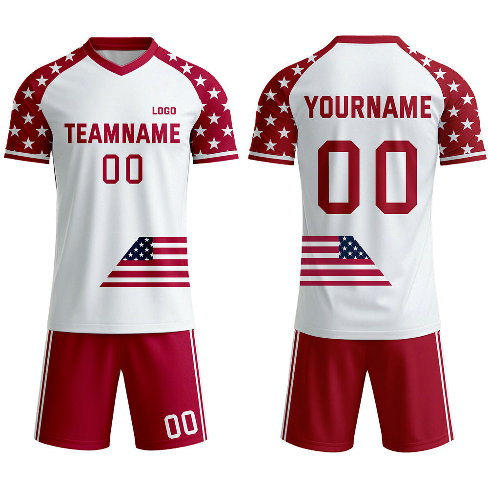 Custom Patriotic USA Soccer Jersey - Personalized White & Red Star Team Kit