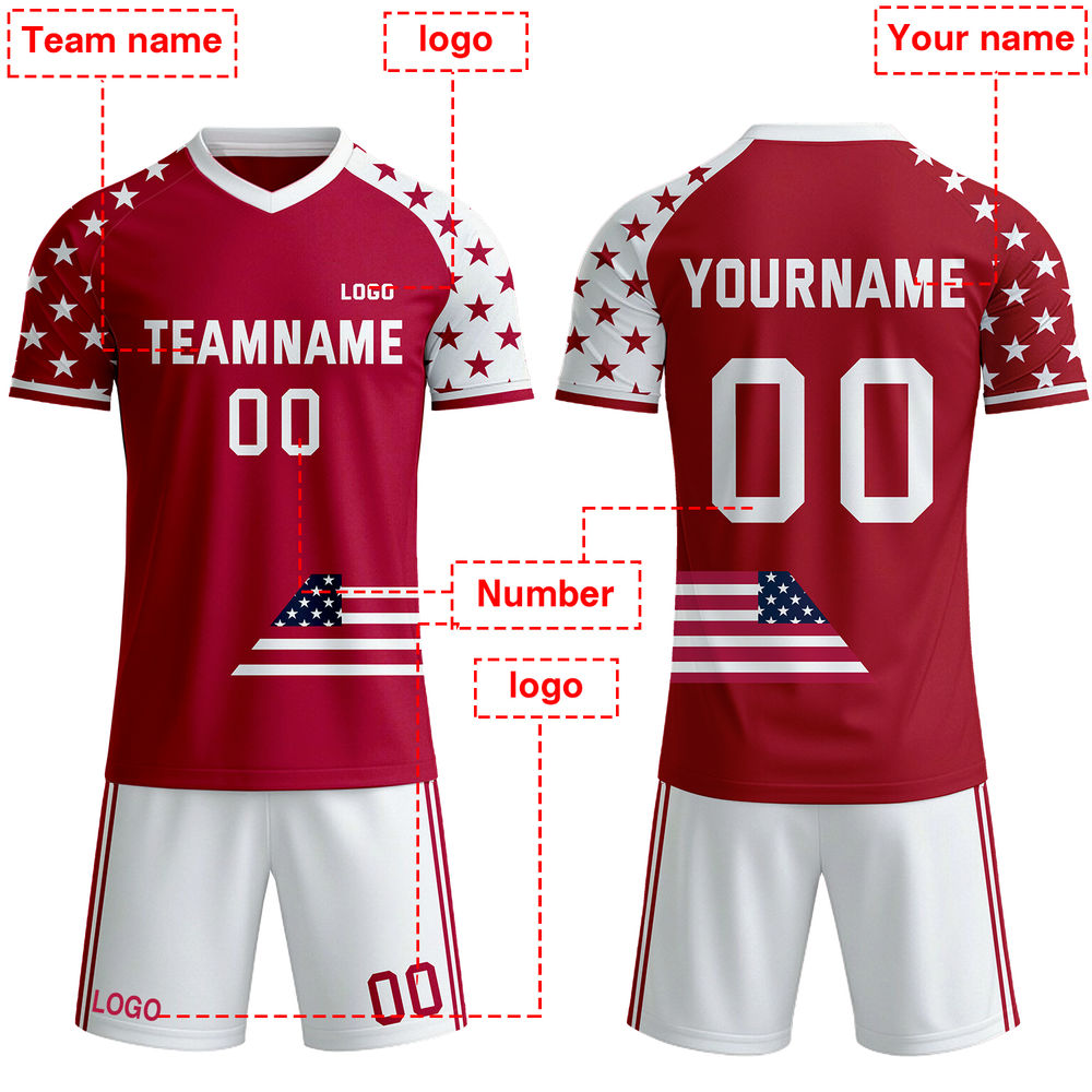 Custom Patriotic USA Soccer Jersey - Personalized White & Red Star Team Kit