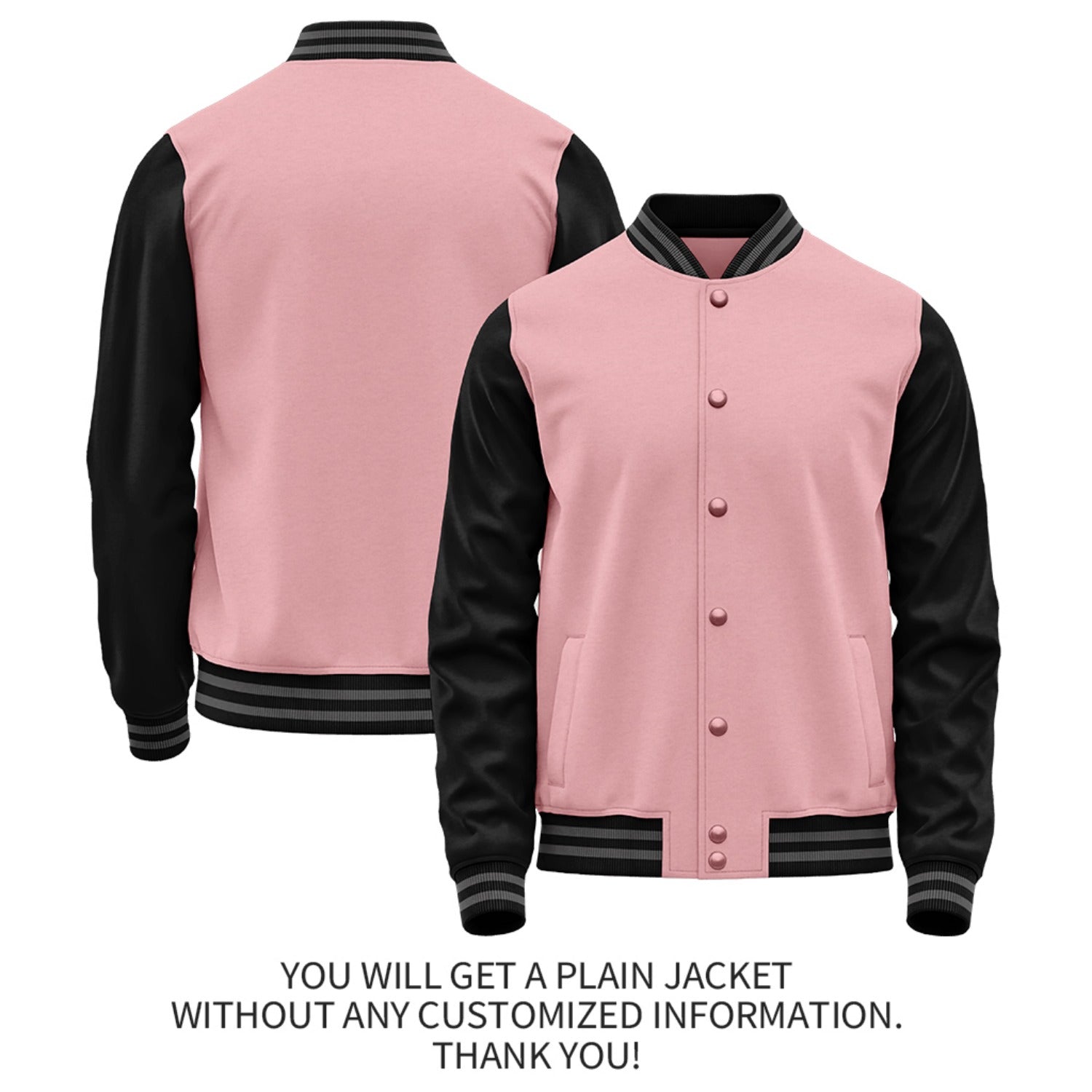 Custom Pink Black Jacket Personalized Team Name Number Letterman Bomber for Adult & Youth