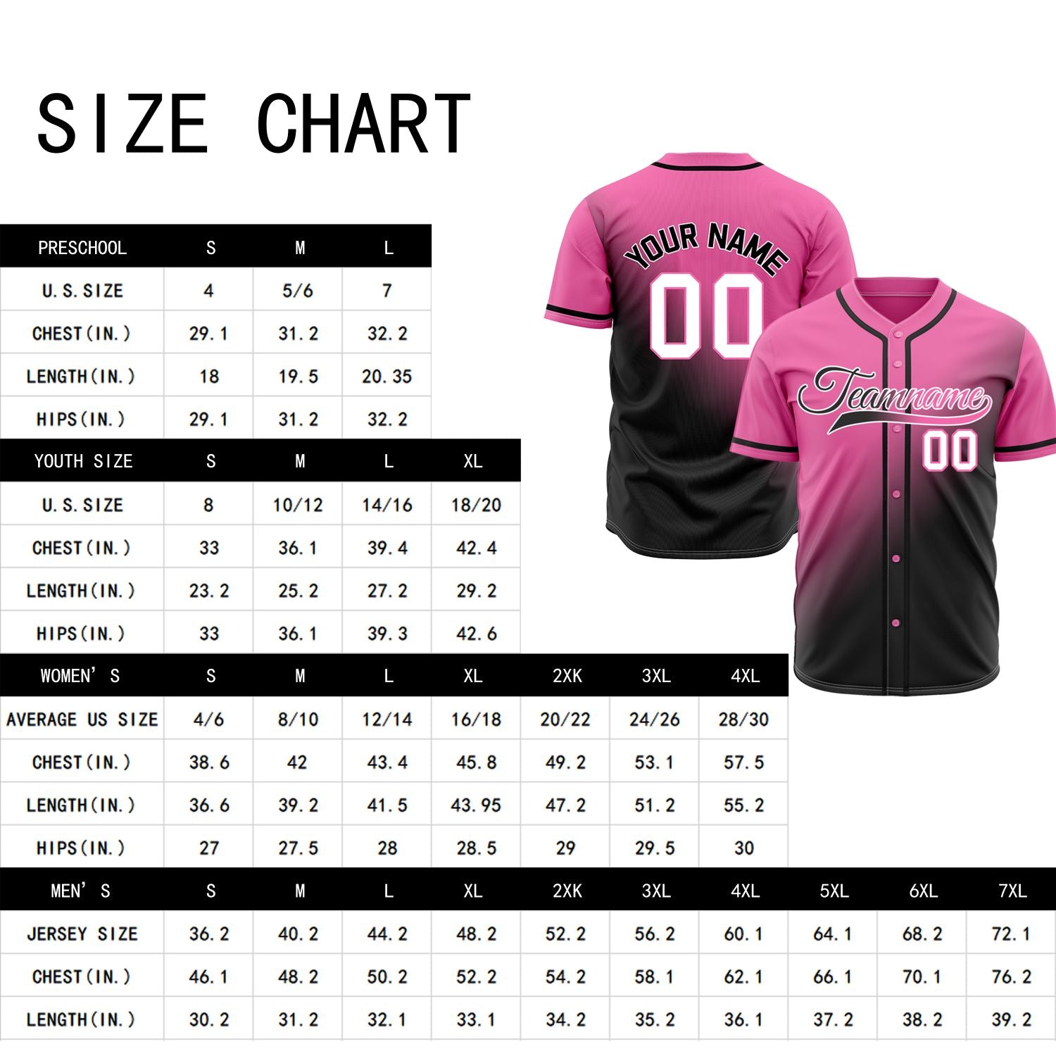 Custom Pink and Black Gradient Baseball Jersey - Personalized Team Sports Uniform