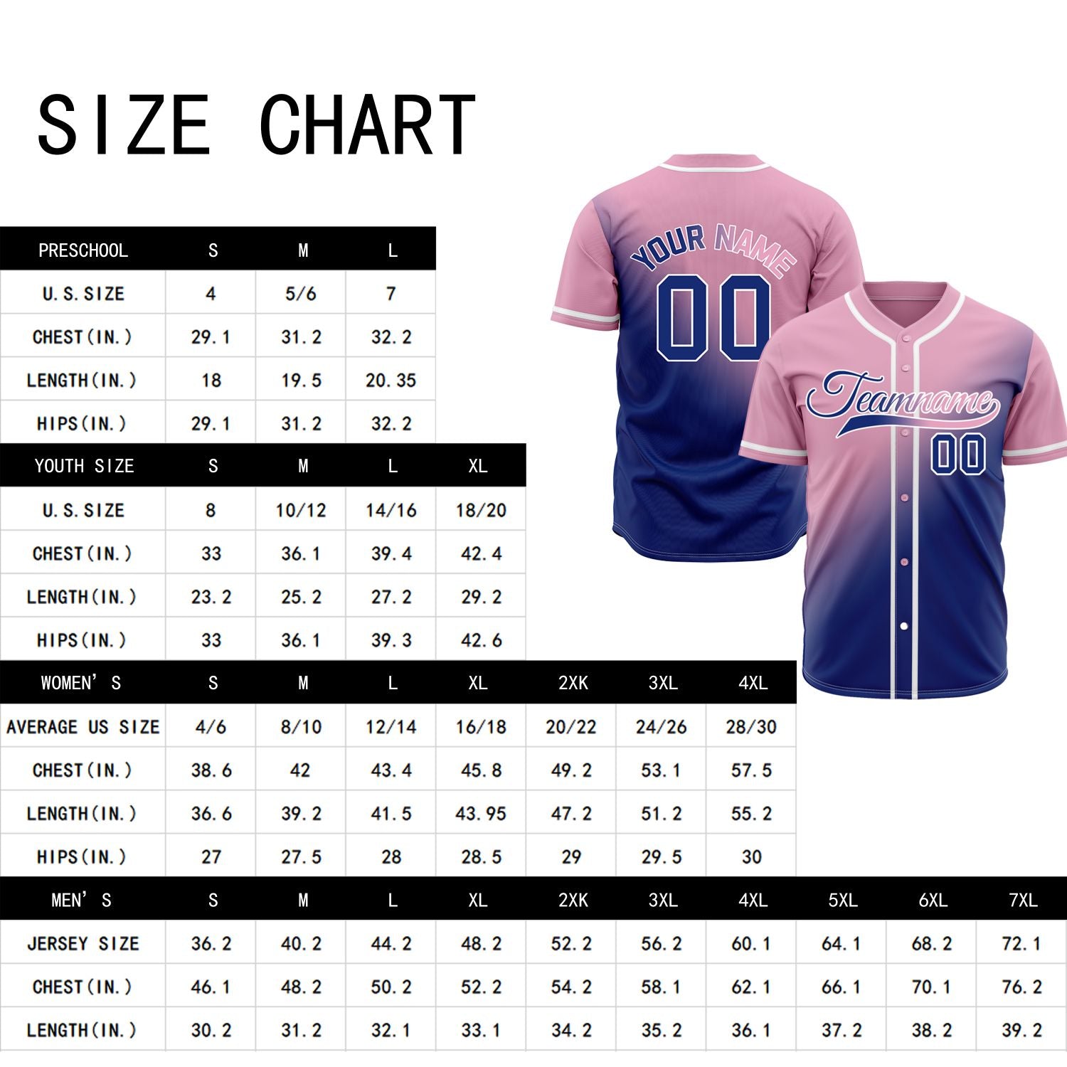Custom Pink and Blue Gradient Baseball Jersey - Personalized Team Uniforms