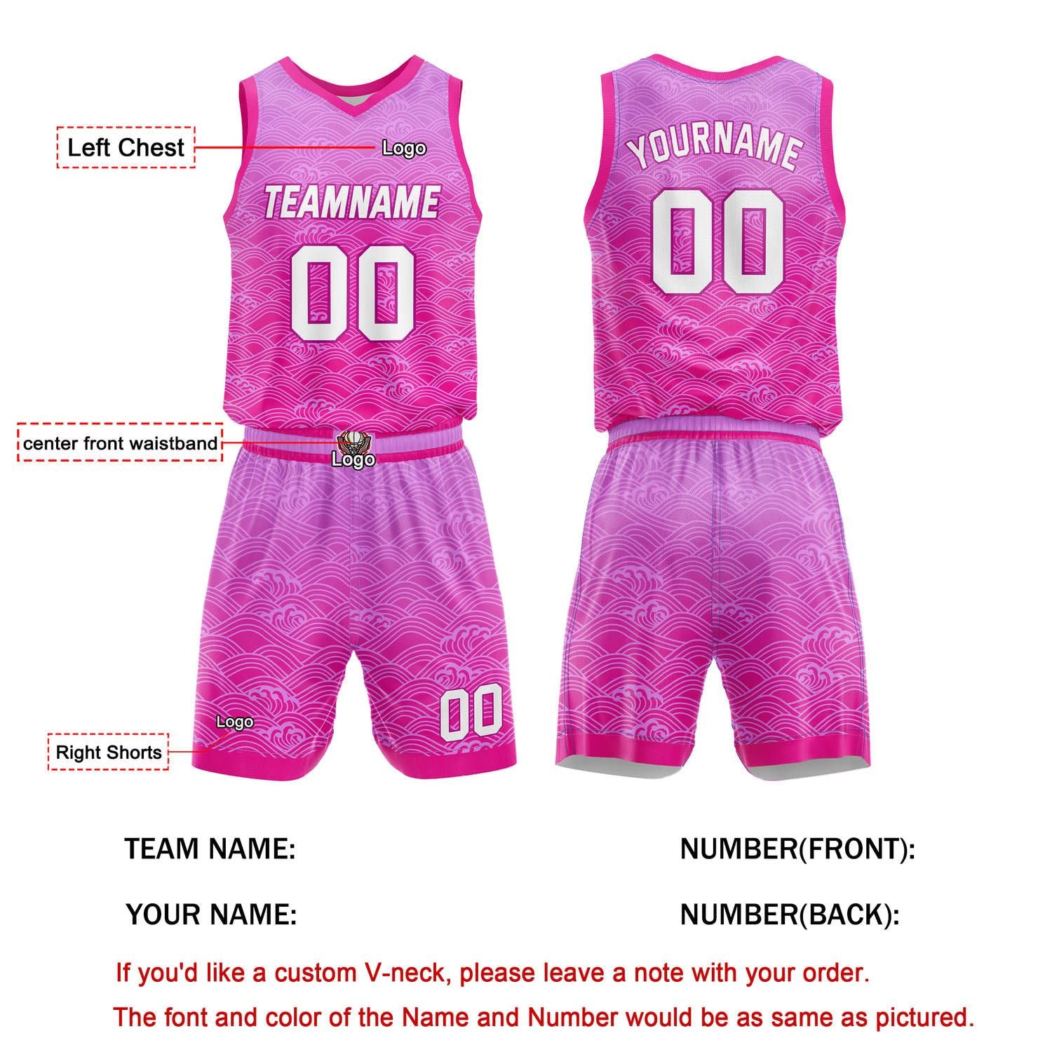 Custom Pink Gradient Wave Basketball Uniform | Personalized Team Kit - Vosoli