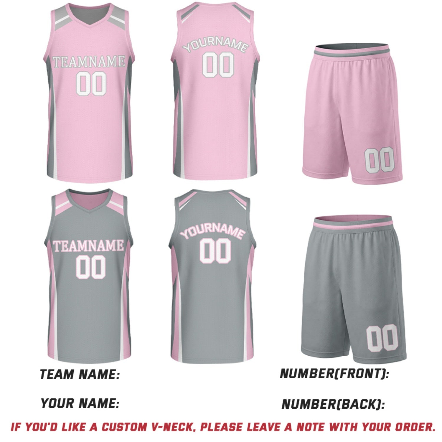 Custom Pink & Grey Reversible Basketball Jerseys | Personalized Team Uniform Set for Women