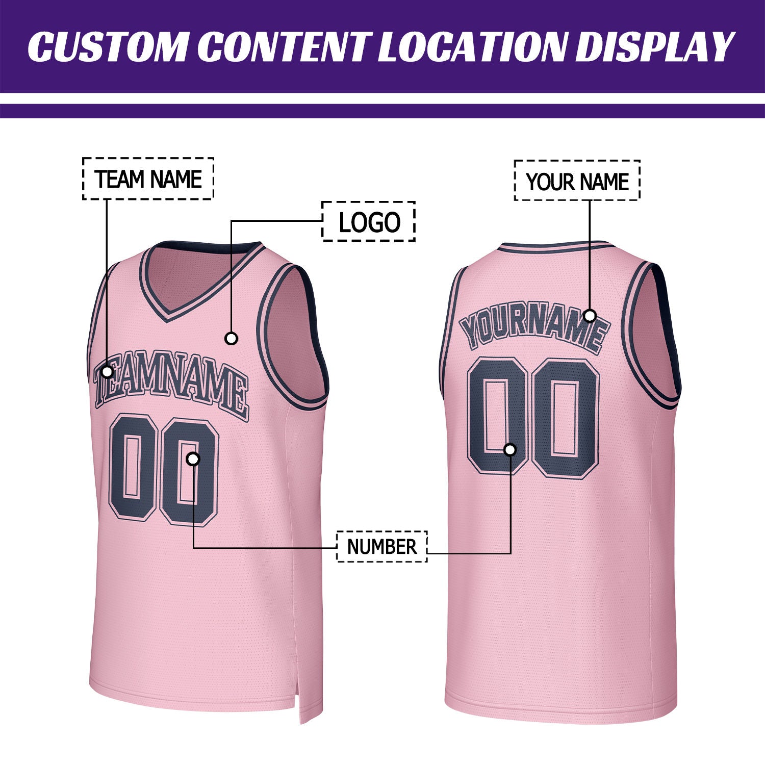 Custom Pink & Navy Basketball Jersey | Personalized Name & Number Team Uniform