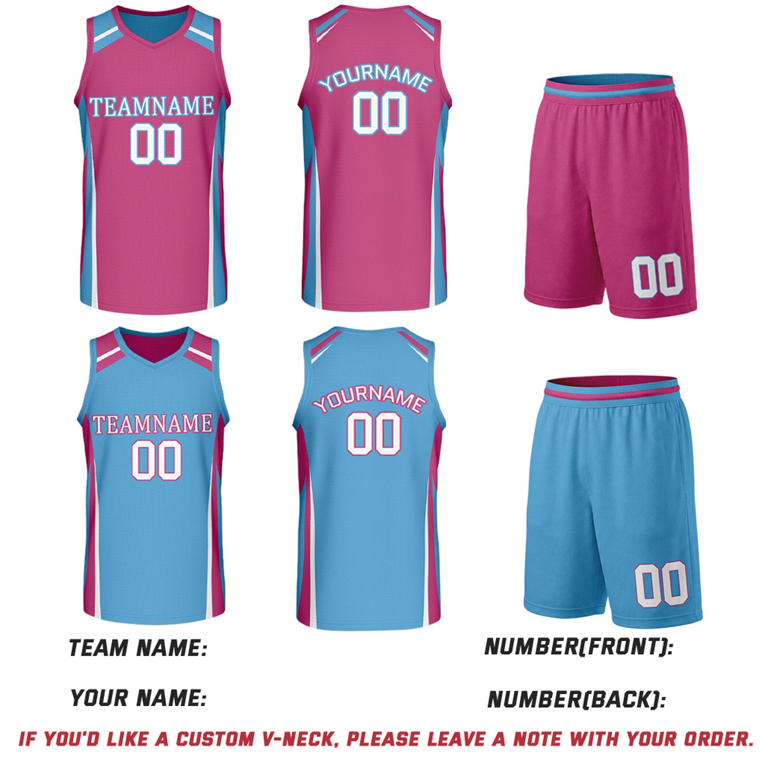 Custom Pink & Sky Blue Reversible Basketball Jerseys | Personalized Team Uniforms Set for Men Women