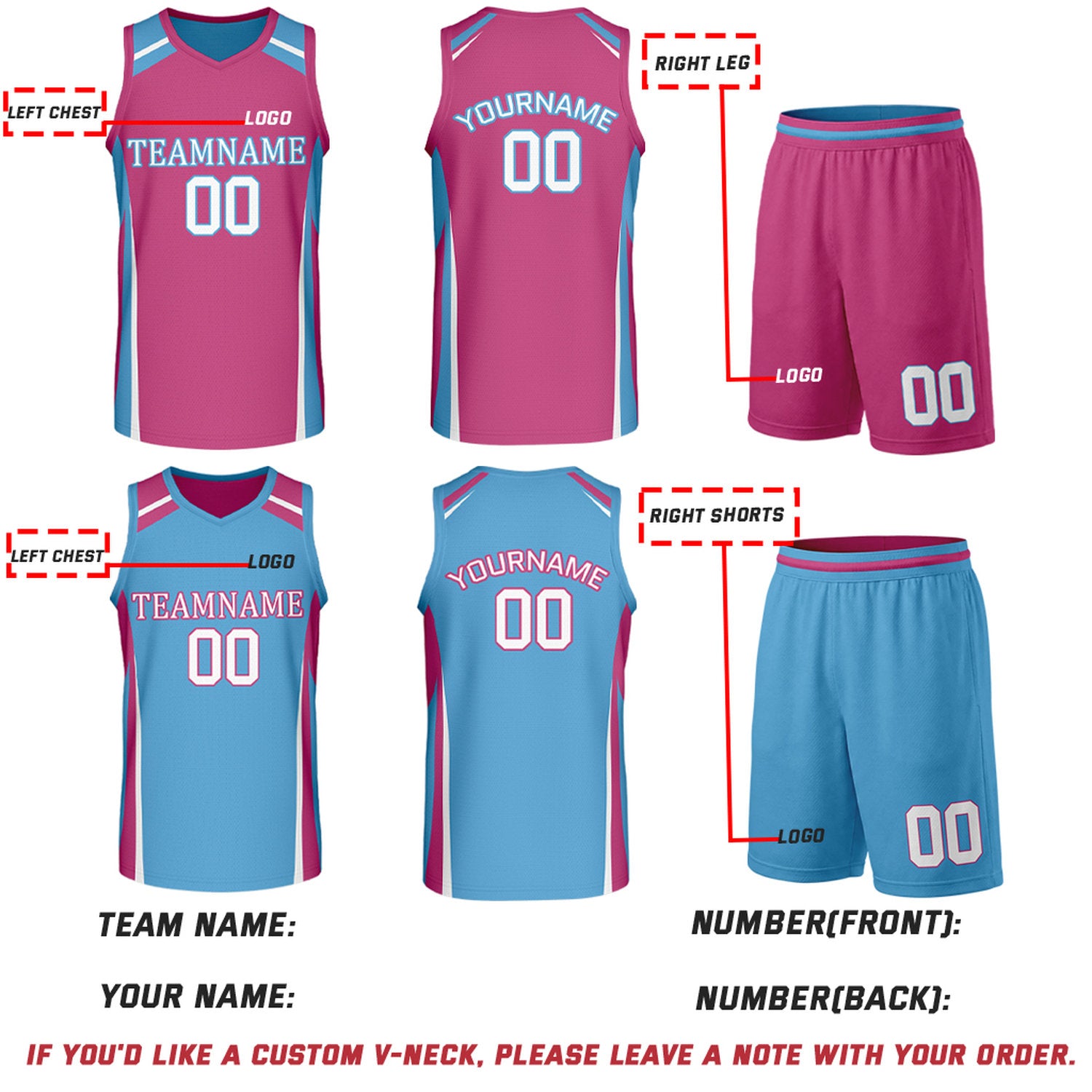 Custom Pink & Sky Blue Reversible Basketball Jerseys | Personalized Team Uniforms Set for Men Women