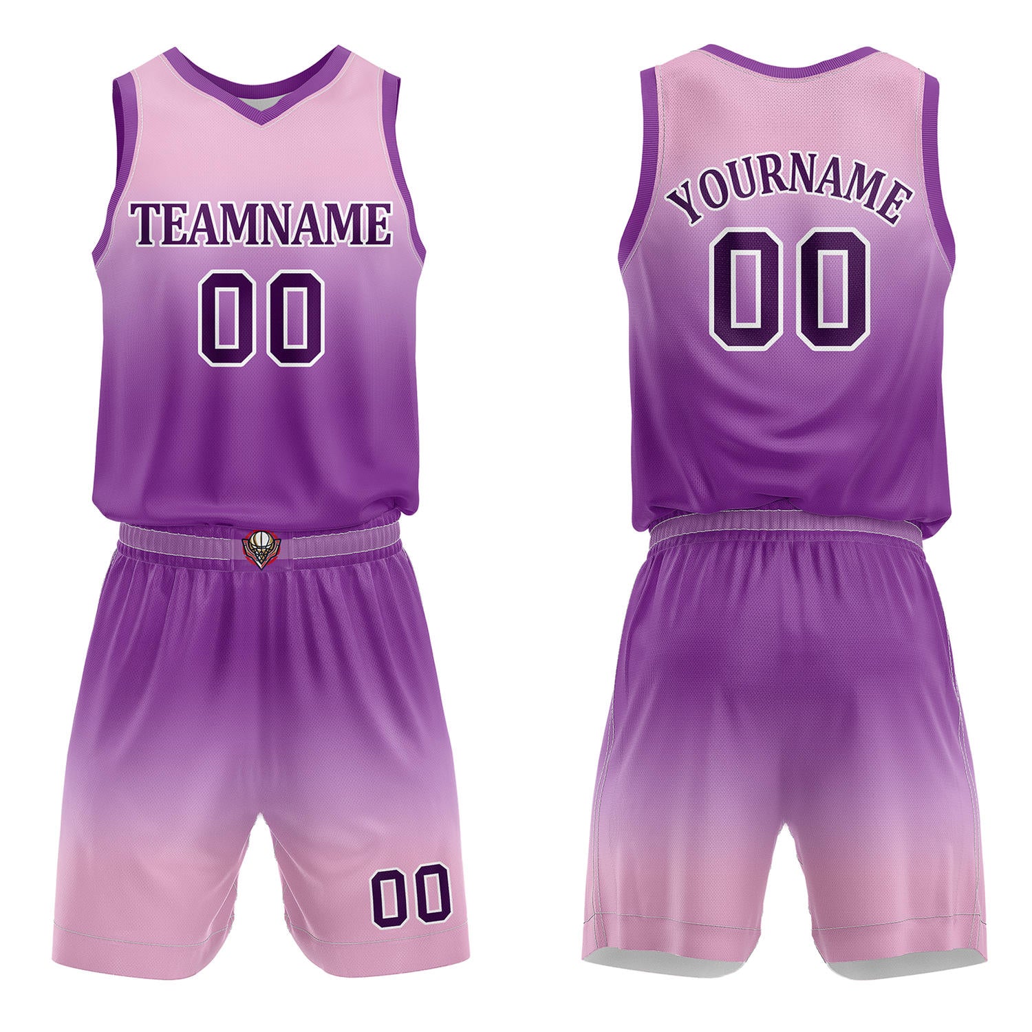 Custom Pink & Purple Gradient Basketball Jersey + Shorts Set - Personalized Team Name, Number & LOGO | Vosoli