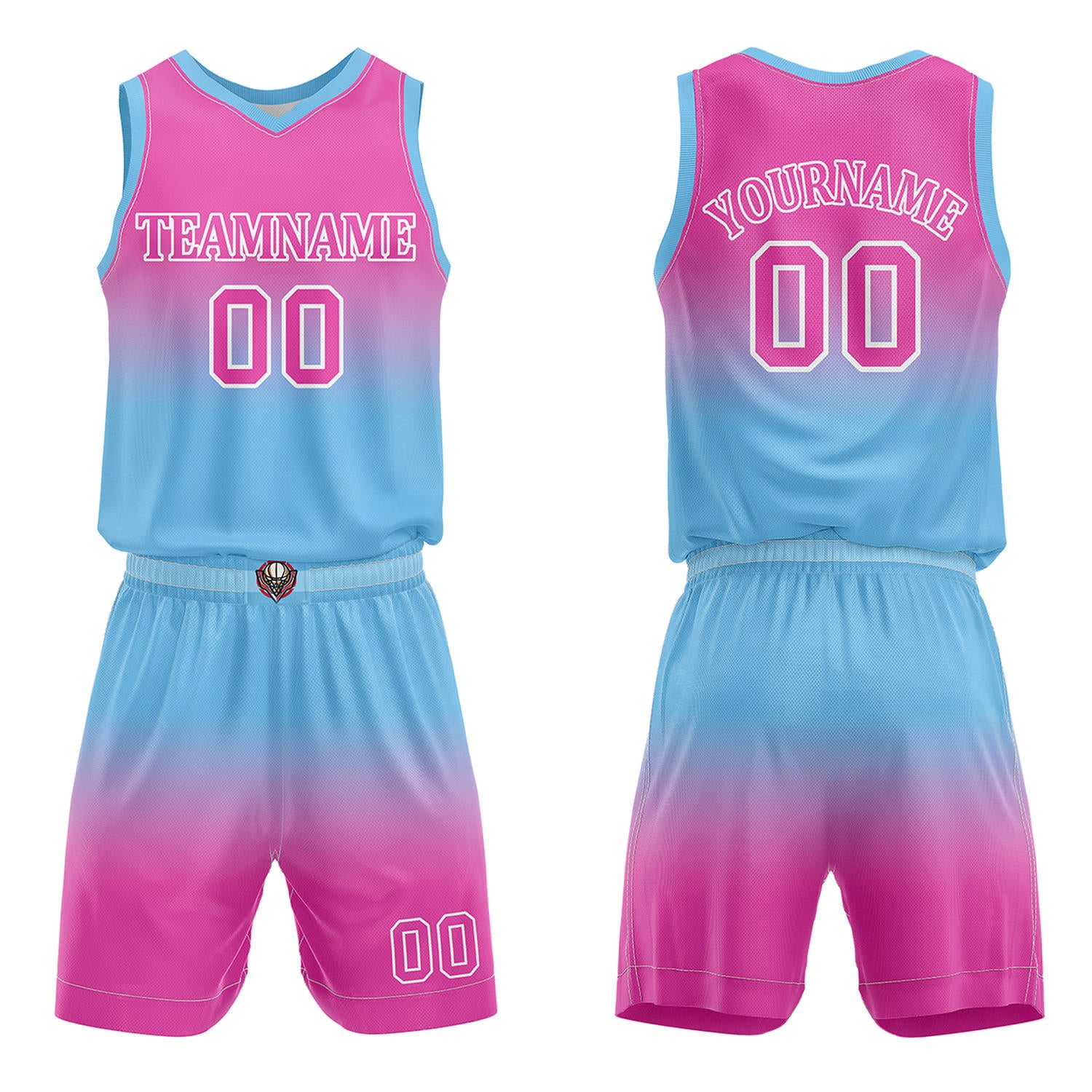 Custom Pink & Turquoise Gradient Basketball Jersey + Shorts Set - Personalized Team Name, Number | Vosoli