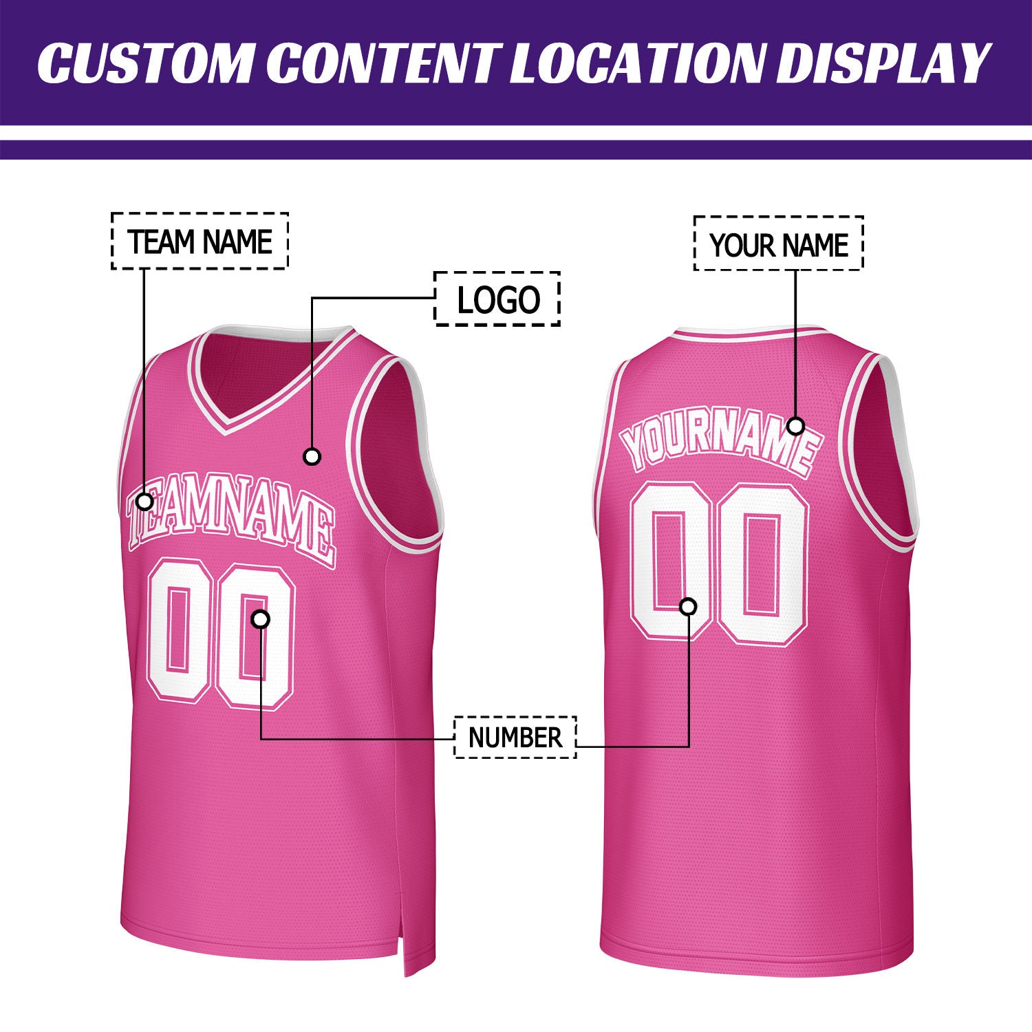 Custom Pink & White Basketball Jersey | Personalized Name & Number Team Uniform