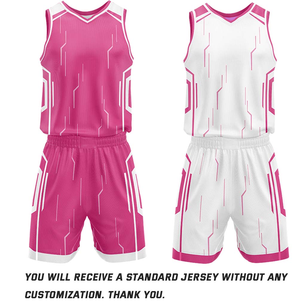 Custom Pink & White Reversible Geometric Basketball Jersey Shorts Set | Personalized Team Uniform