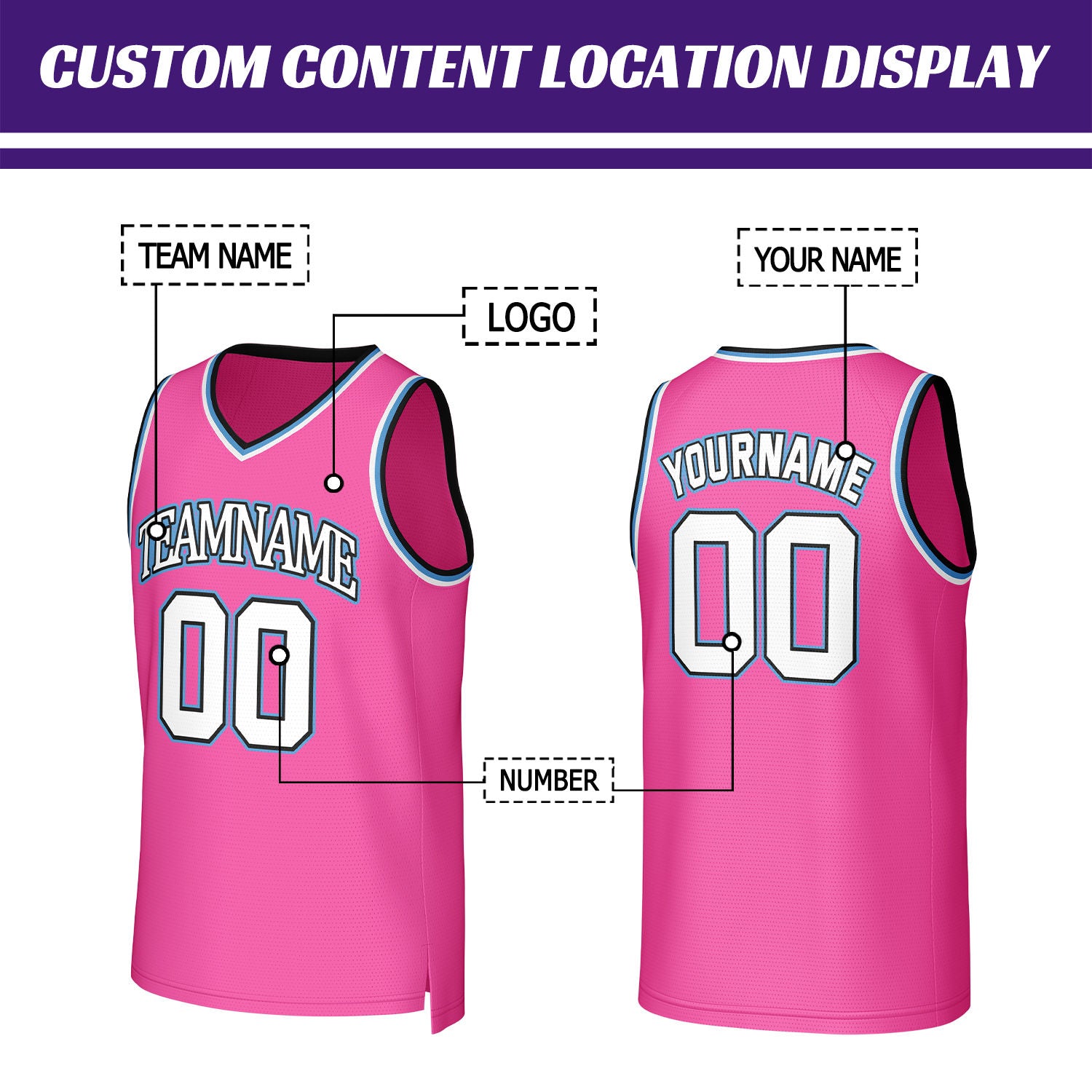 Custom Pink & White Mesh Basketball Jersey | Personalized Name & Number Team Uniform