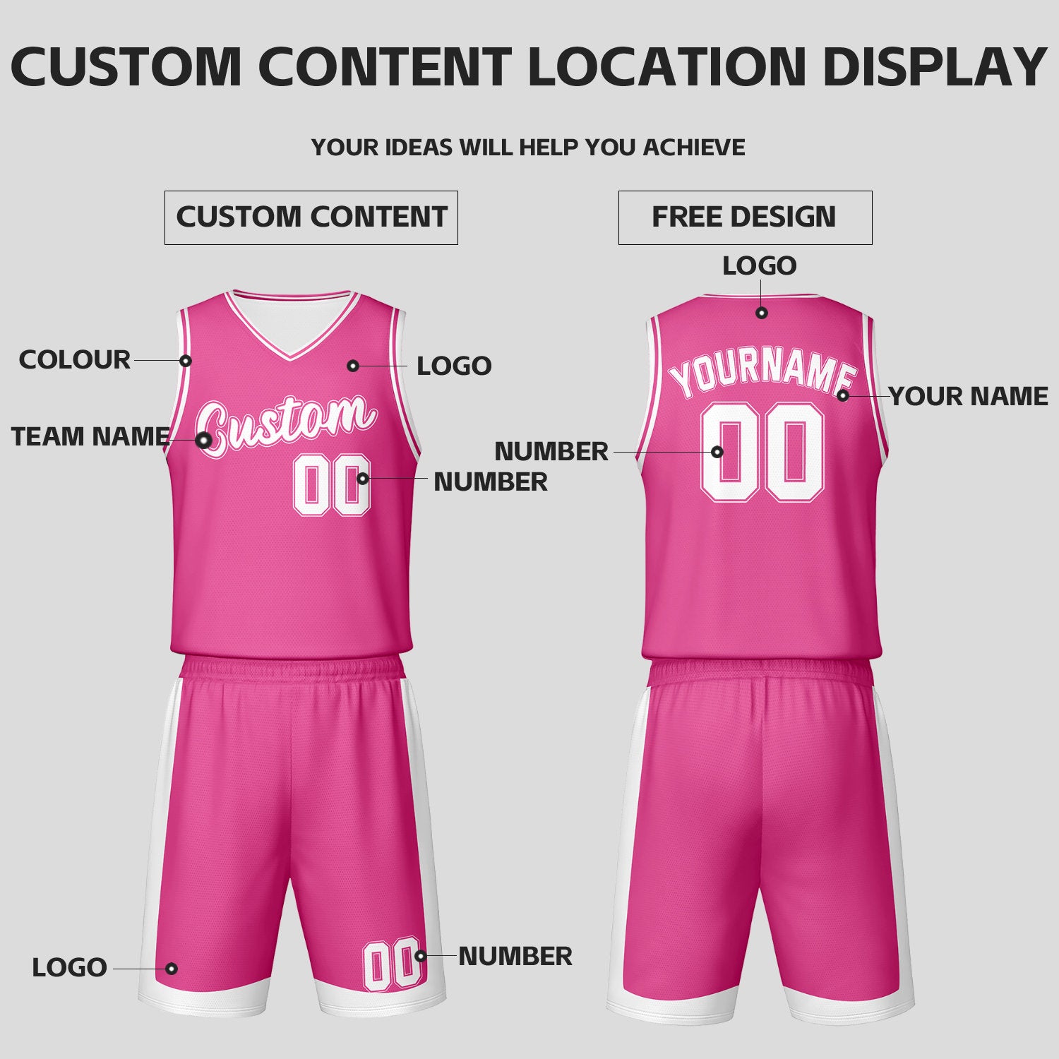 Custom Pink White Reversible Basketball Jersey Set | Personalized Name Number Mesh Sports Uniform