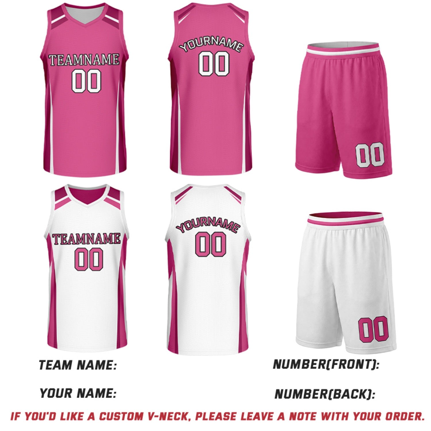 Custom Pink & White Reversible Basketball Jerseys | Personalized Team Uniforms Set for Men Women
