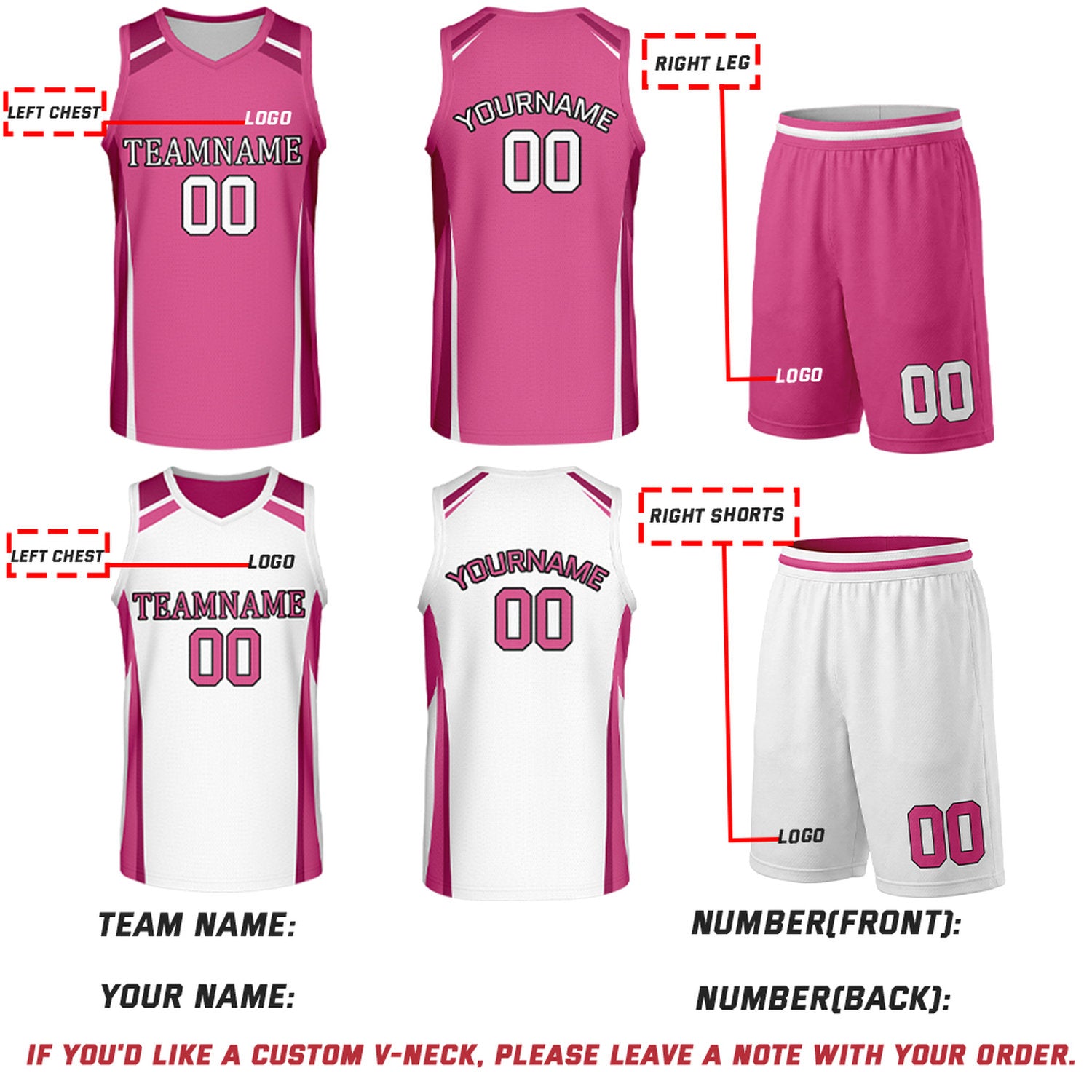 Custom Pink & White Reversible Basketball Jerseys | Personalized Team Uniforms Set for Men Women