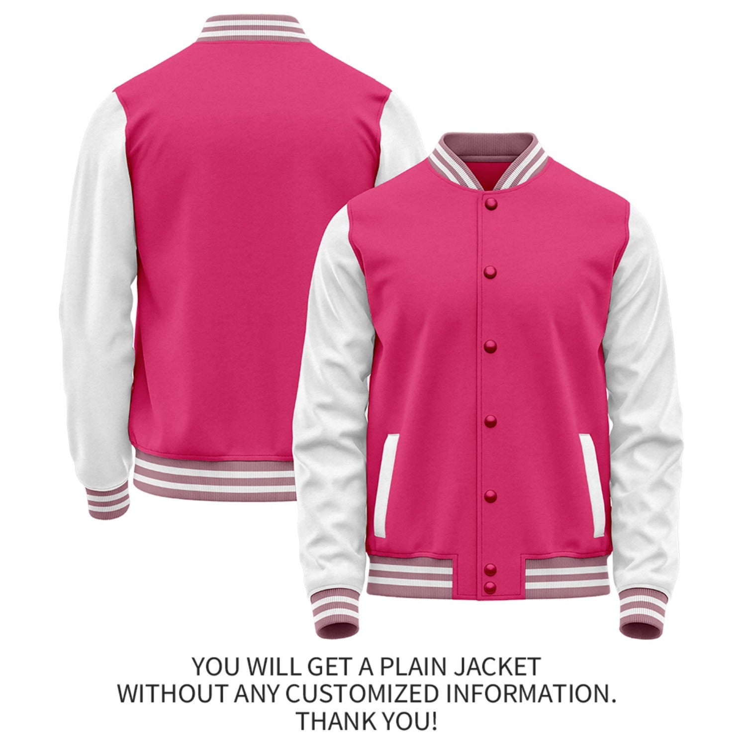 Custom Pink White Jacket Personalized Team Name Number Letterman Bomber for Adult & Youth