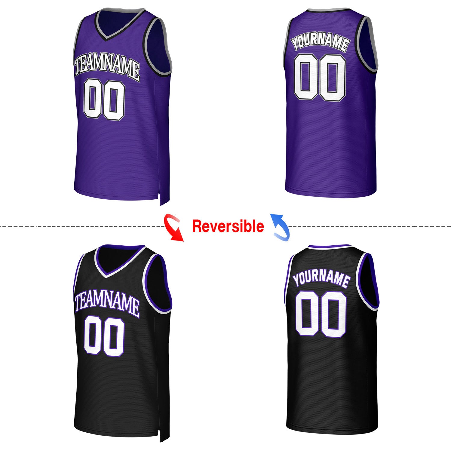 Custom Purple & Black Reversible Basketball Jersey | Personalized Team Uniform