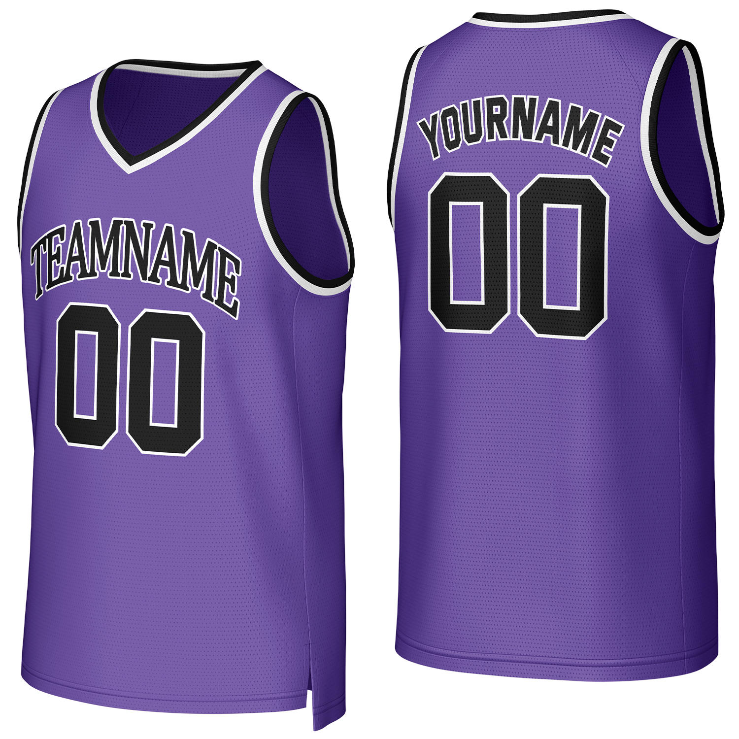Custom purple & black basketball jersey by Vosoli | Personalized stitched team name, number & logo | Breathable mesh sport jersey