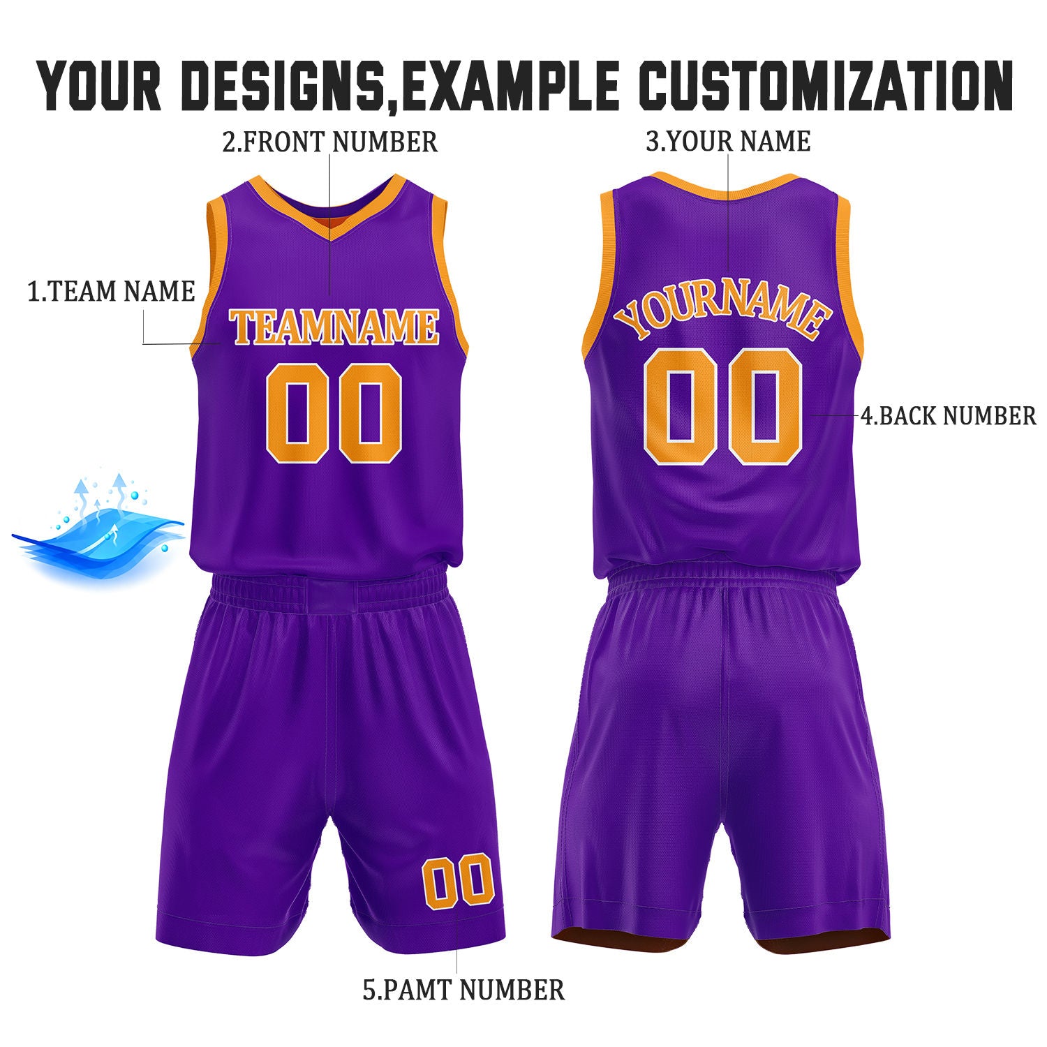 Custom Purple & Gold Reversible Basketball Jersey Shorts Set | Personalized Full Team Uniform
