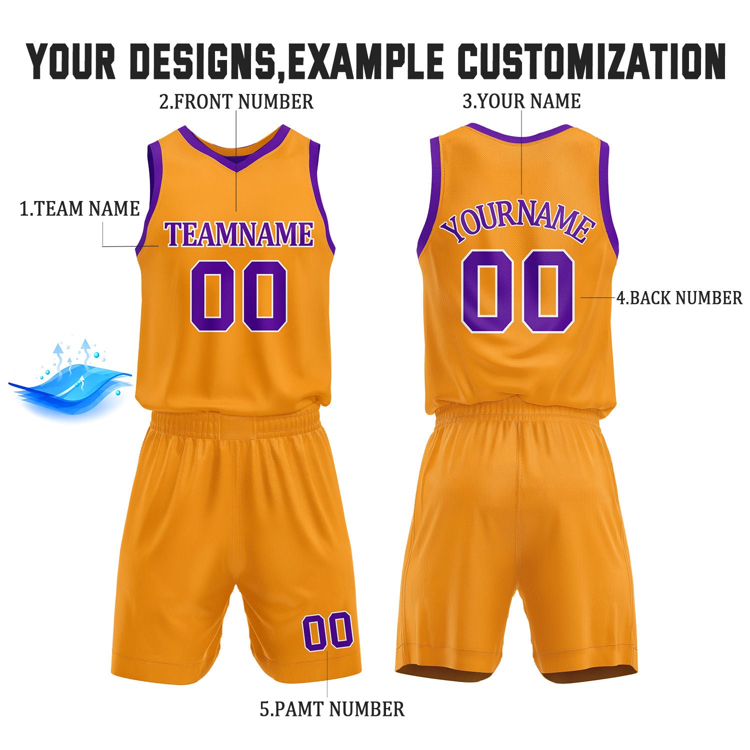 Custom Purple & Gold Reversible Basketball Jersey Shorts Set | Personalized Full Team Uniform