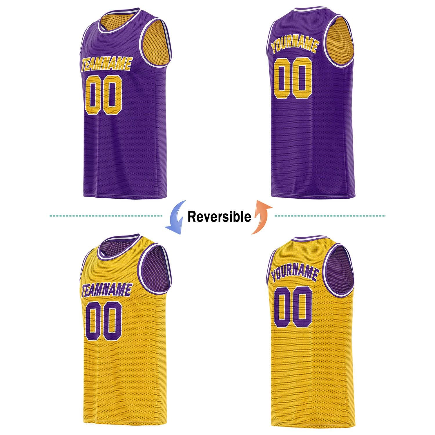 Custom Purple & Gold Reversible Basketball Jersey | Personalized Team Name & Number - Vosoli