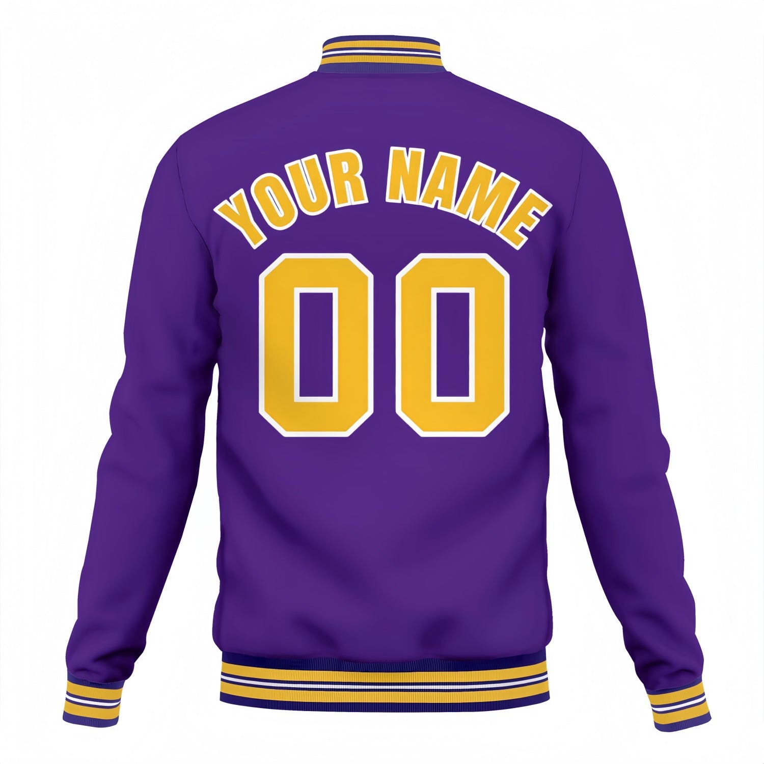 Custom Purple & Gold Varsity Baseball Jacket | Personalized Team Name & Number