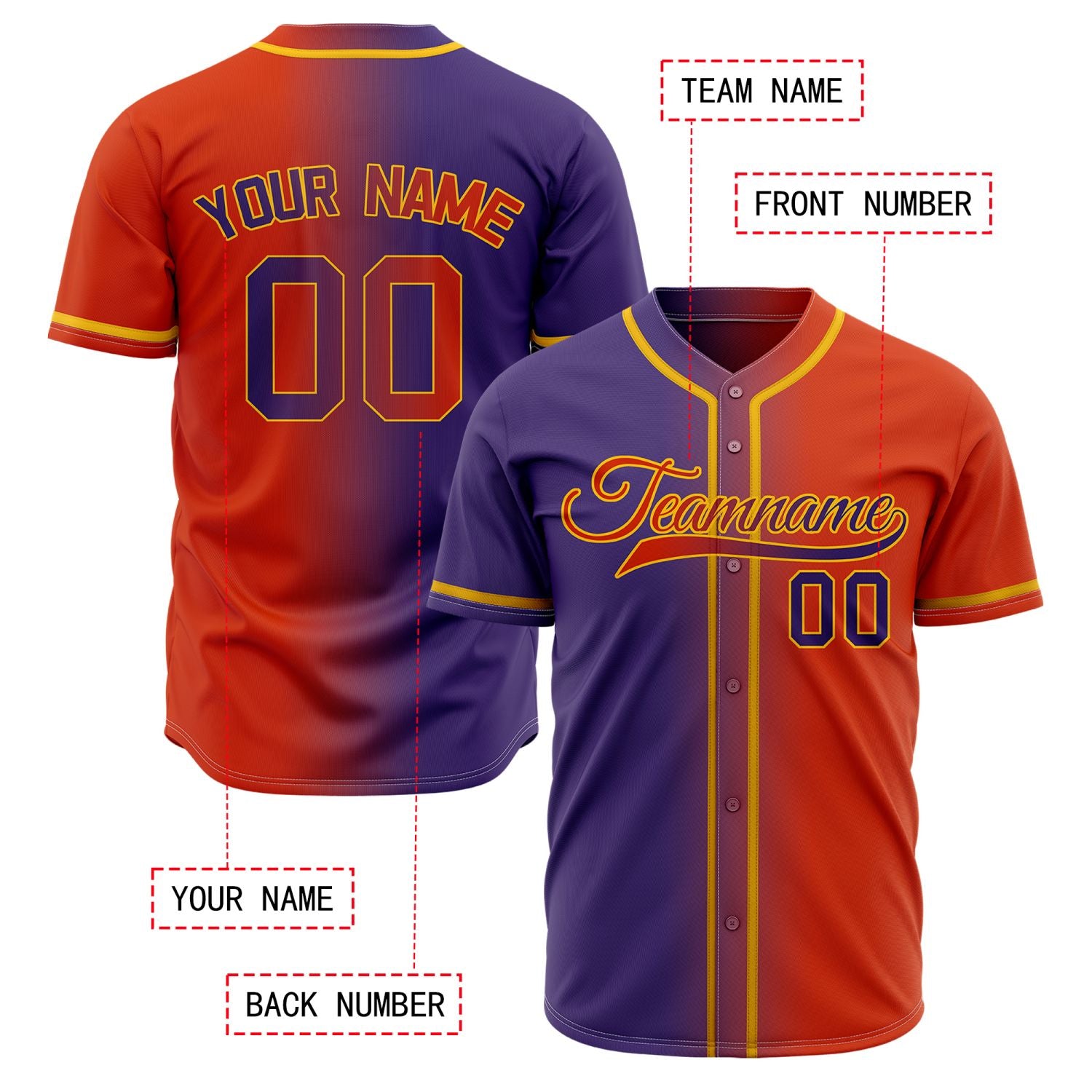 Custom Gradient Split Baseball Jersey | Personalized Two-Tone Fade Team Uniforms