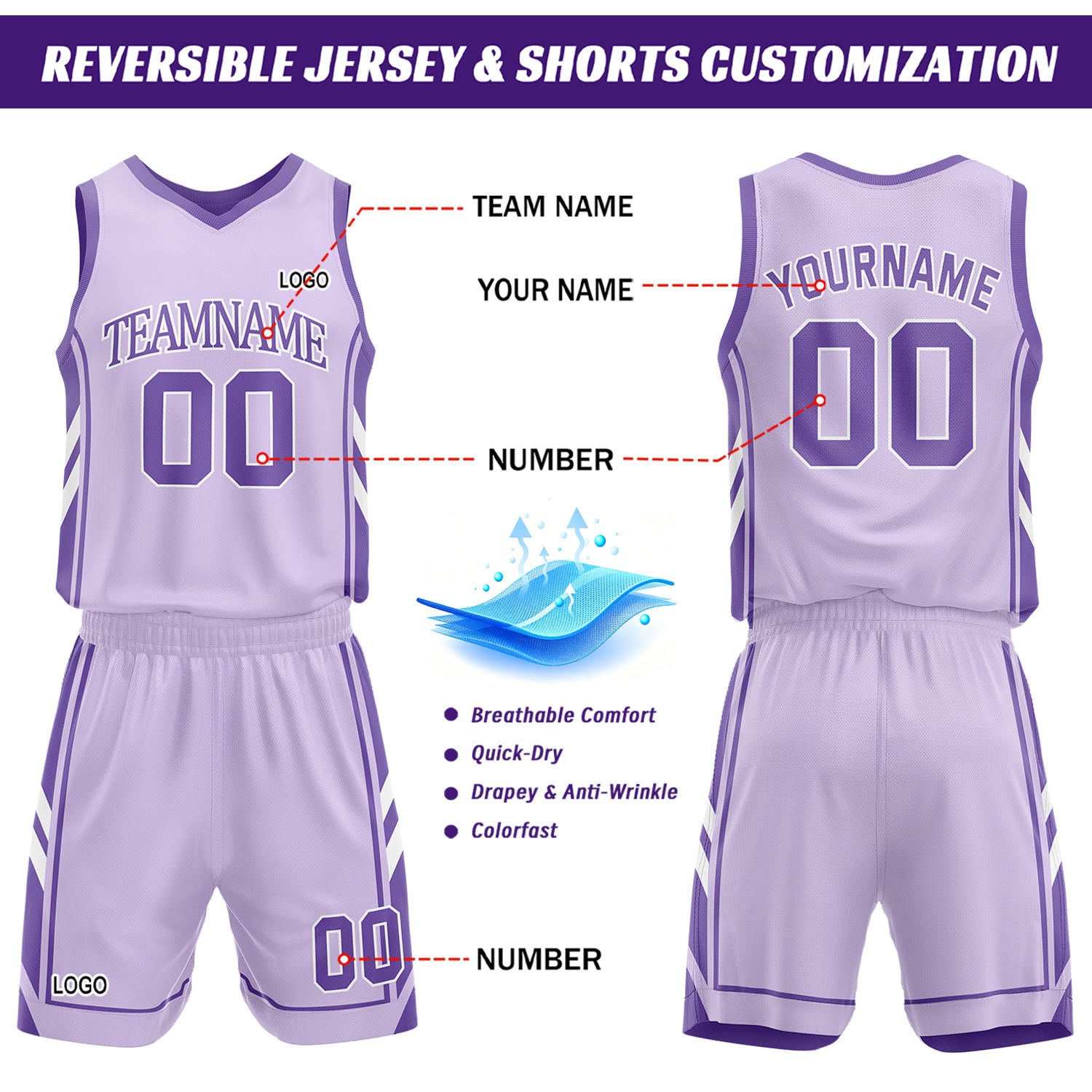 Custom Purple Reversible Basketball Uniform Set | Personalized Name Number Mesh Jersey Shorts Kit
