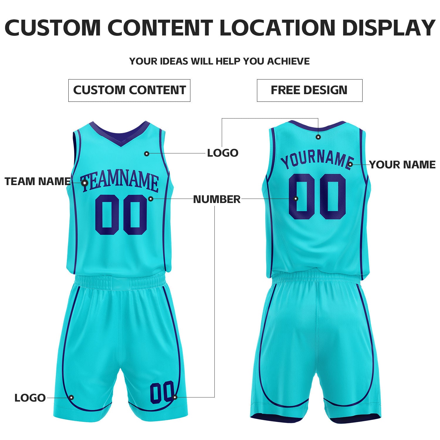 Custom Purple & Teal Reversible Basketball Uniform Set | Personalized Name Number Sports Jersey Shorts Kit