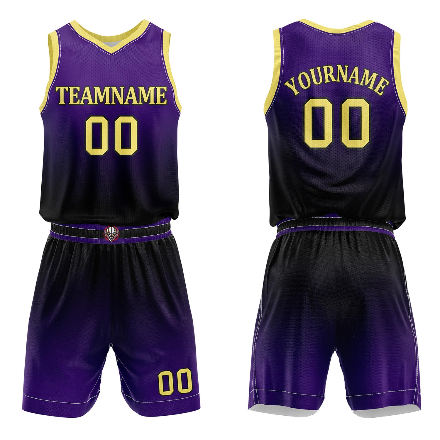 Custom Purple & Black Gradient Basketball Jersey + Shorts Set - Personalized Team Name, Number & LOGO | Vosoli
