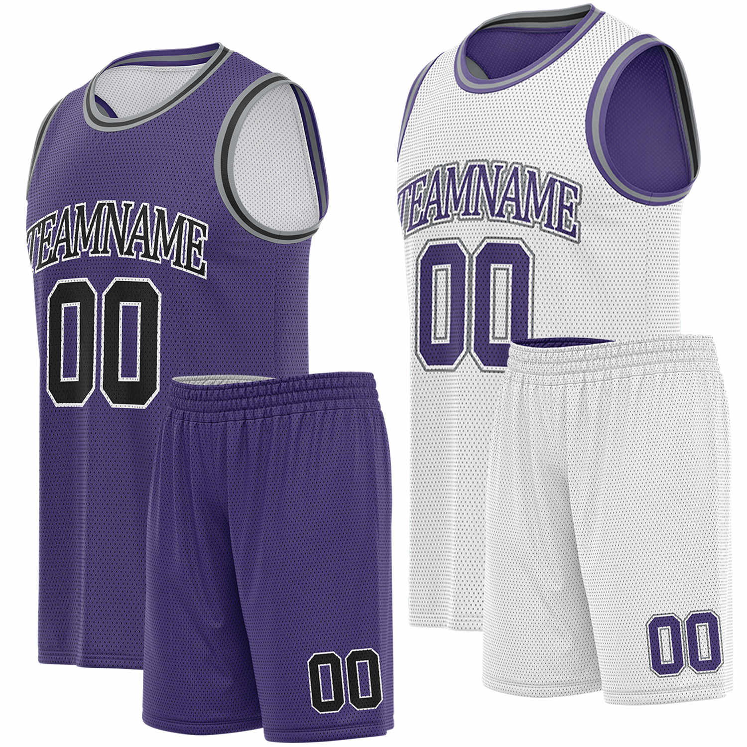 Custom purple & white basketball jersey set, personalized name number team logo, sleeveless jersey with matching shorts sports uniform for men women youth adult game practice - Vosoli