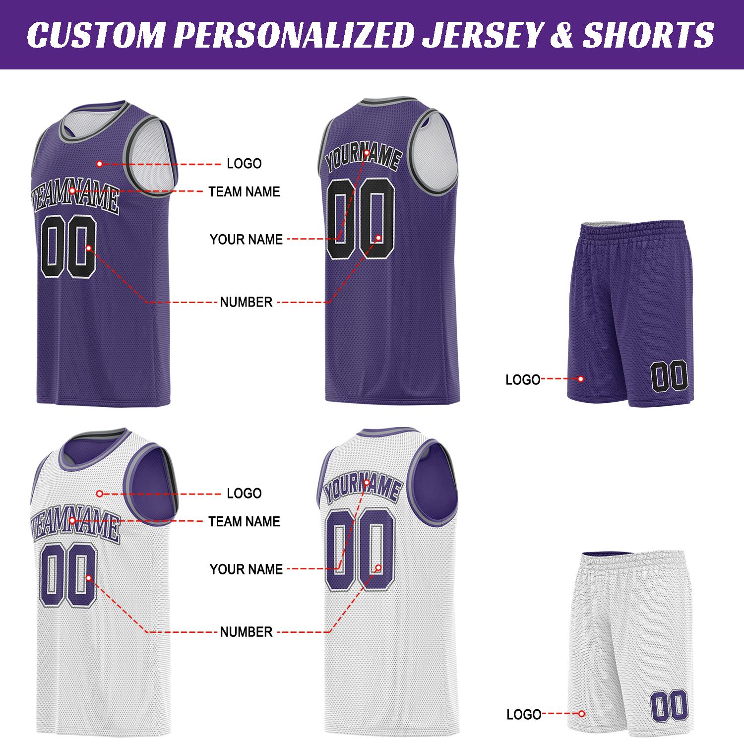 Custom Purple & White Basketball Jersey Set | Personalized Team Uniform | Vosoli