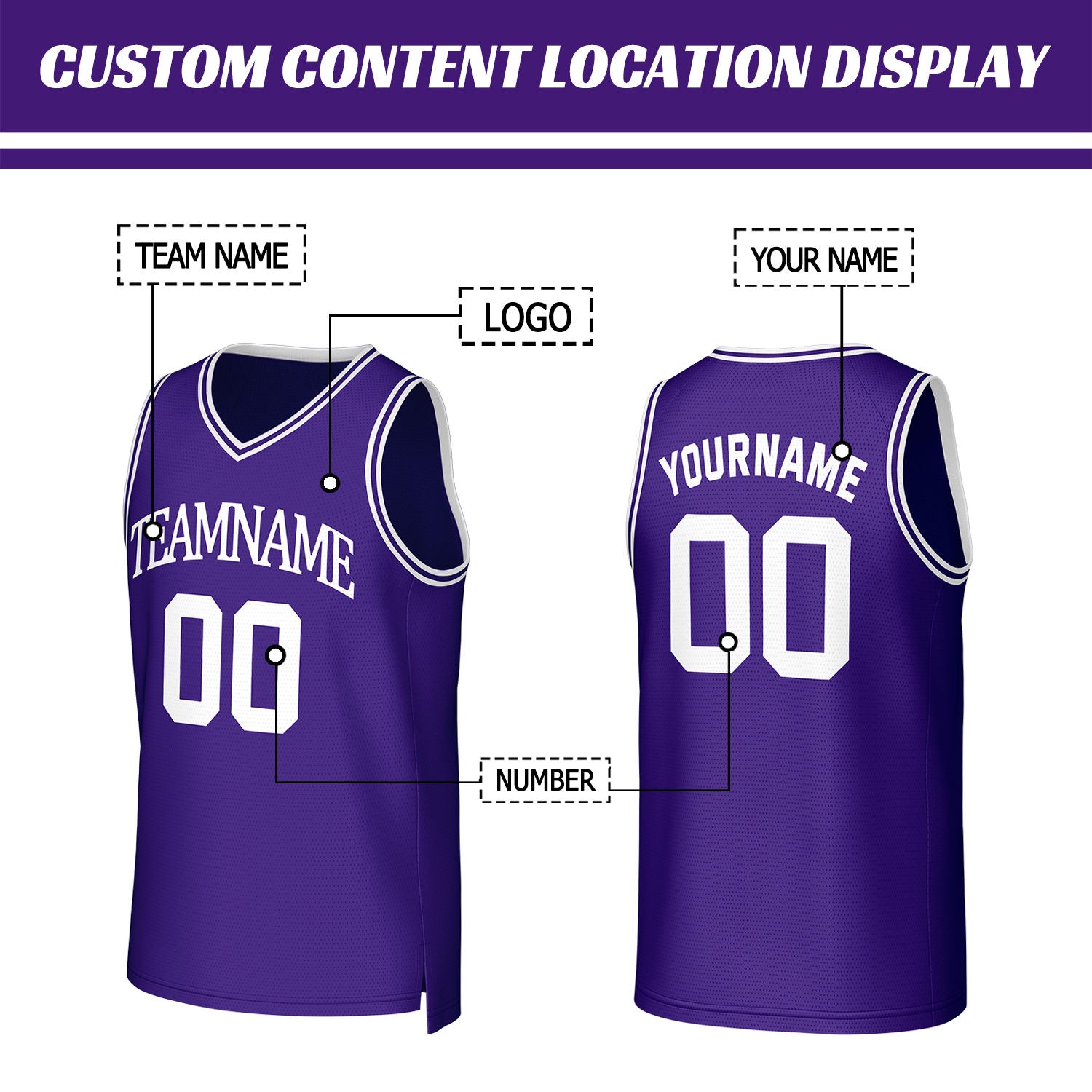 Custom Purple & White Basketball Jersey | Personalized Name & Number Team Uniform