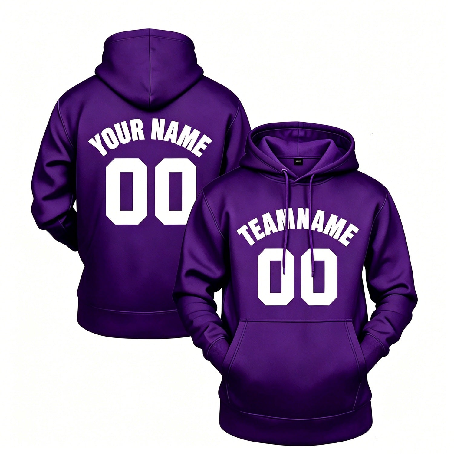 Custom purple hoodie with white print, personalized name & number pullover, casual sports hoodie for men women youth fan wear - Vosoli