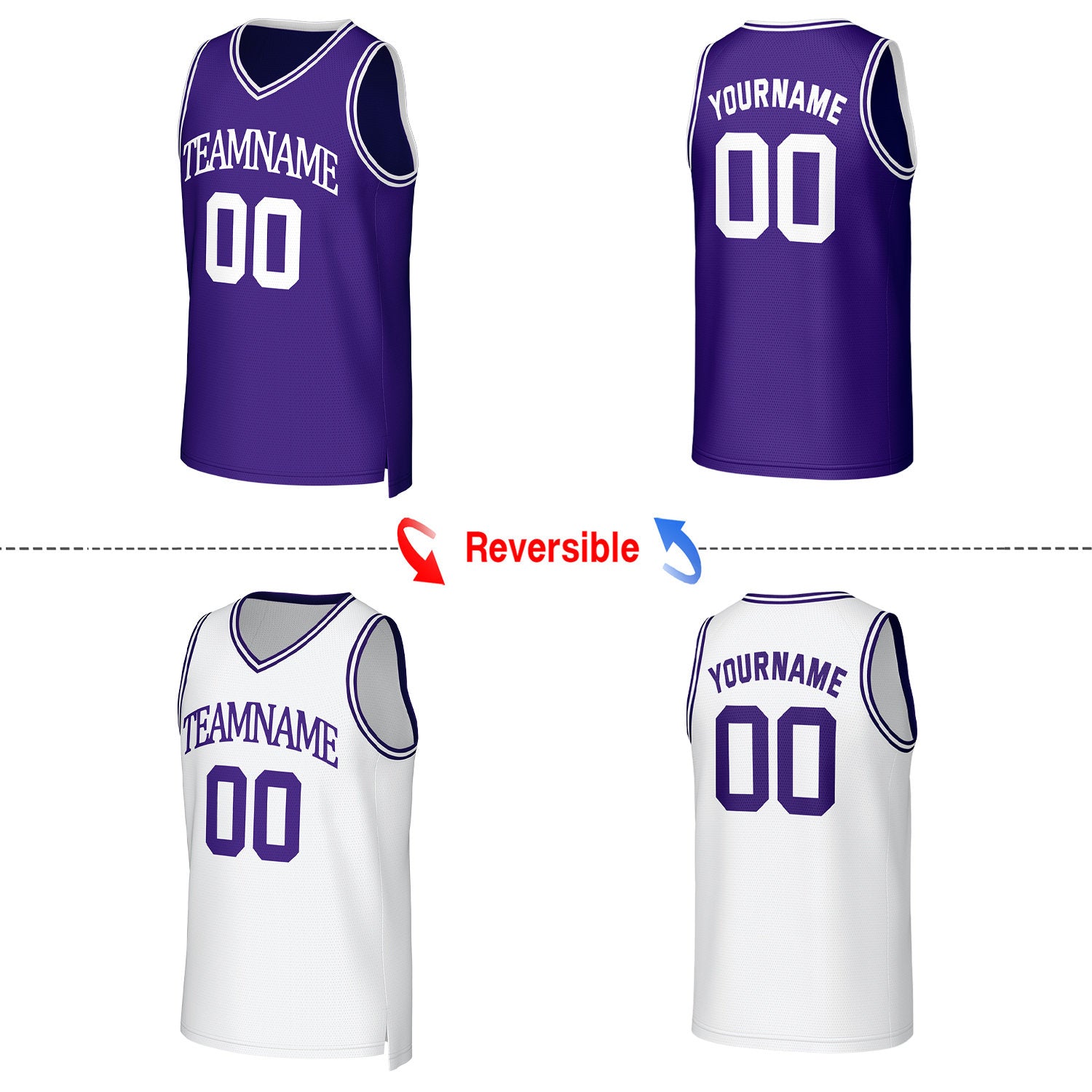 Custom Purple & White Reversible Basketball Jersey | Personalized Team Uniform