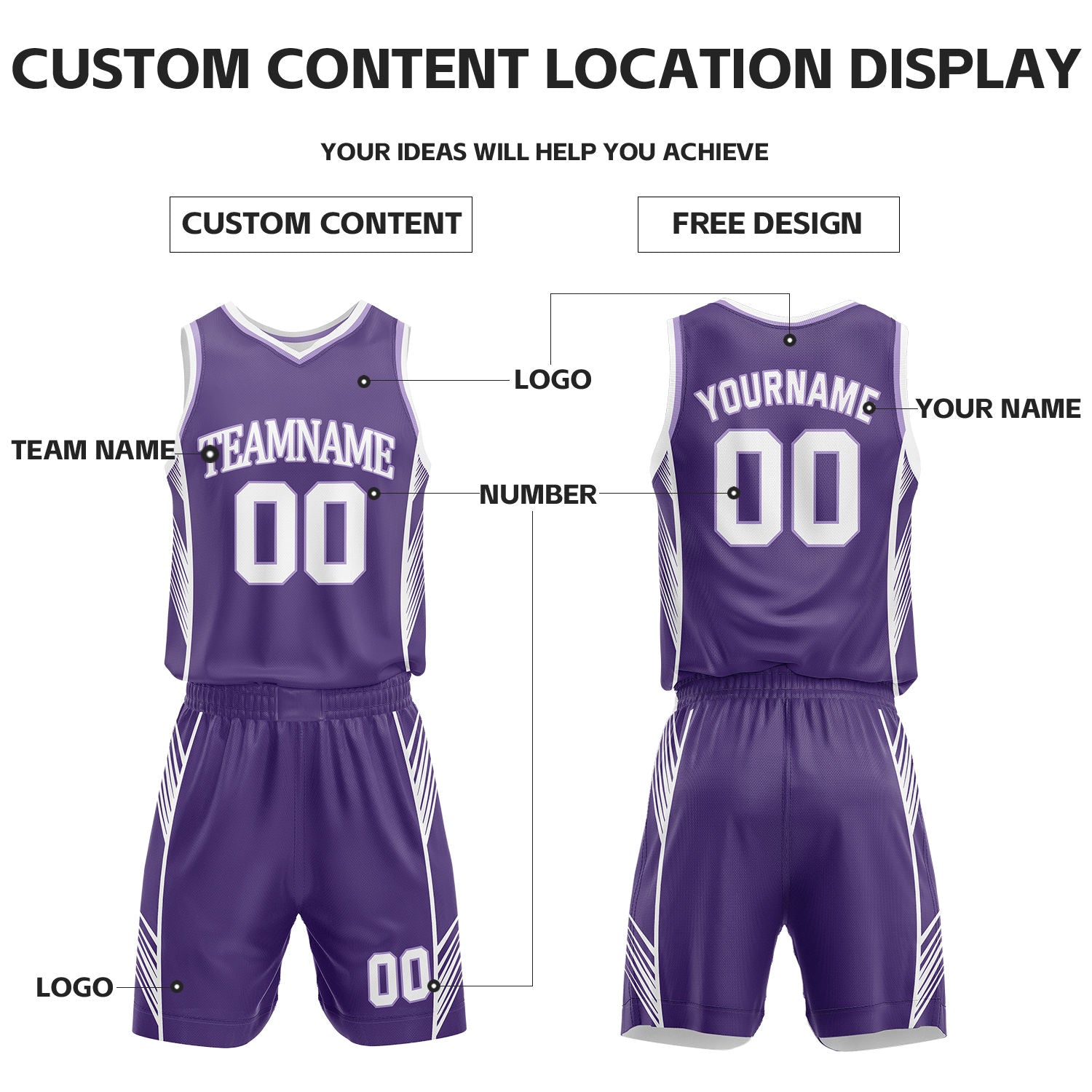Custom Purple & White Reversible Basketball Uniform Set | Personalized Name Number Sports Jersey Shorts Kit