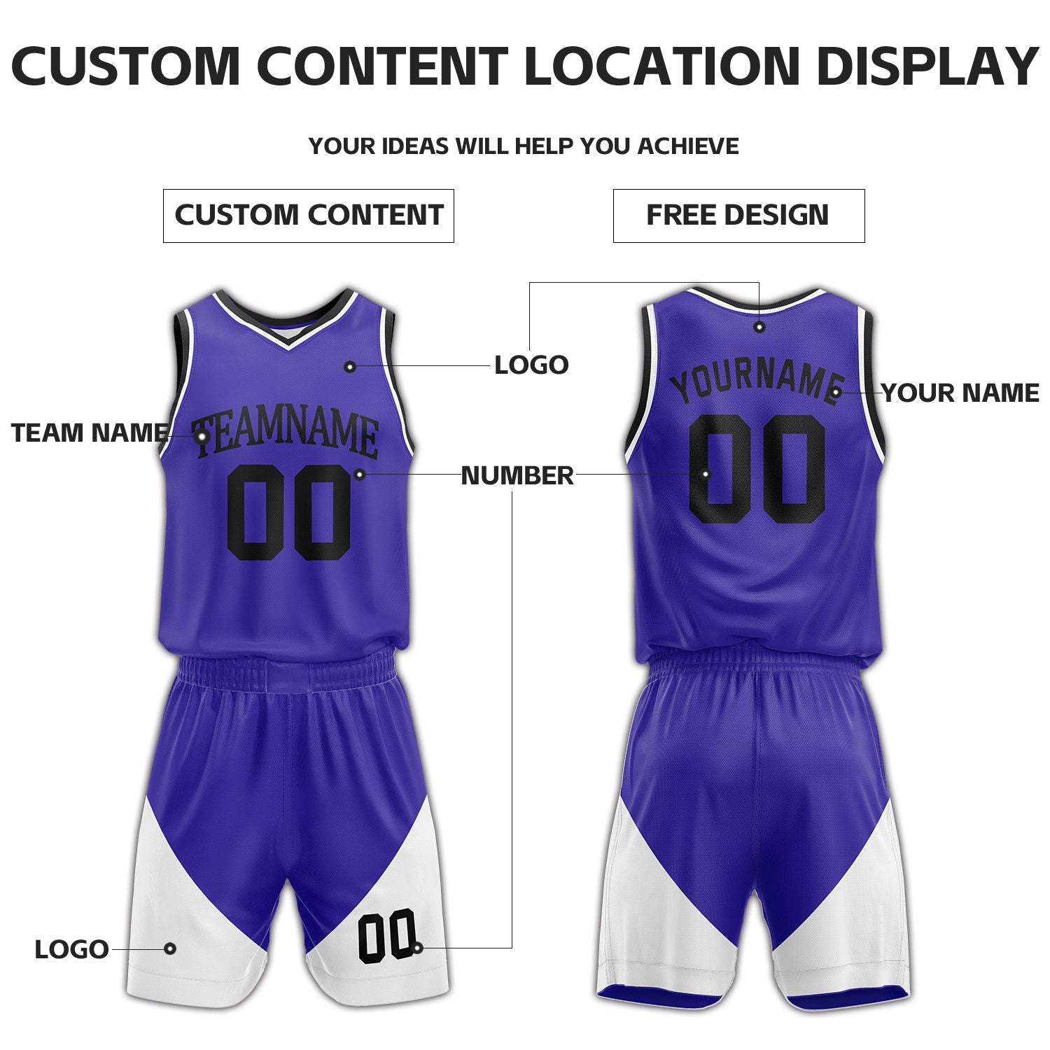 Custom Purple & White Reversible Basketball Uniform Set | Personalized Name Number Sports Jersey Shorts Kit