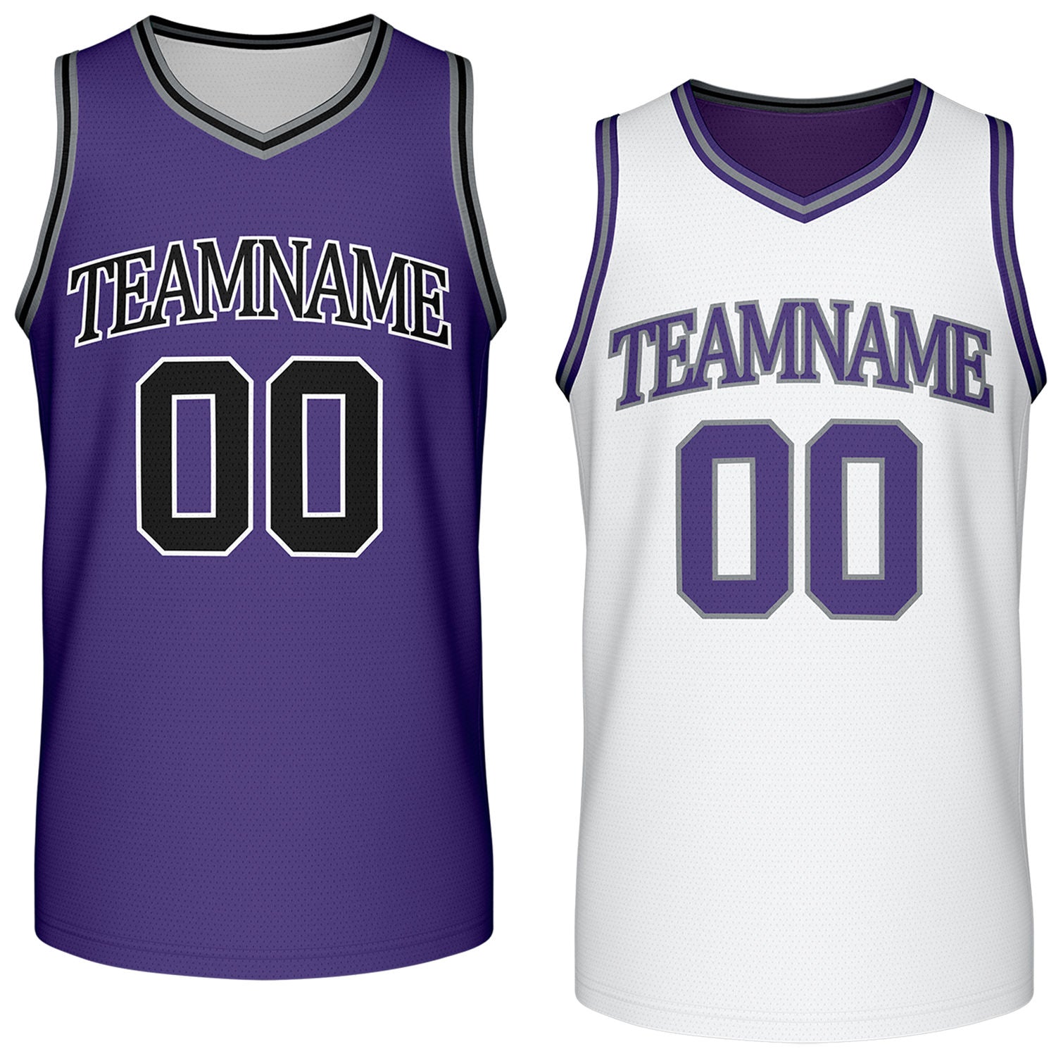 Custom reversible retro purple & white basketball jersey, personalized team name & number, 2-in-1 sleeveless uniform for men women youth adult game practice - Vosoli