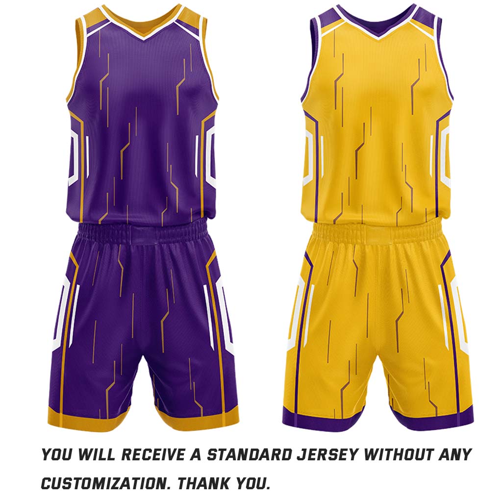 Custom Purple & Yellow Reversible Geometric Basketball Jersey Shorts Set | Personalized Team Uniform