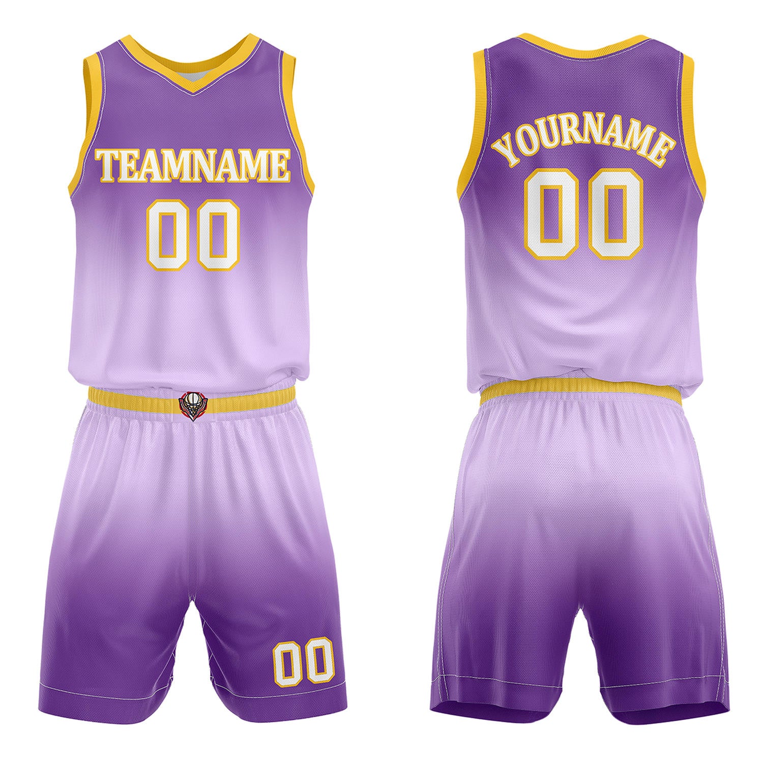 Custom Purple & Yellow Gradient Basketball Jersey + Shorts Set - Personalized Team Name, Number | Vosoli
