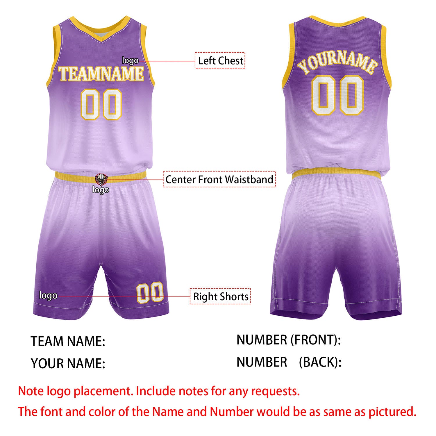 Custom Purple & Yellow Gradient Basketball Jersey + Shorts Set - Personalized Team Name, Number | Vosoli
