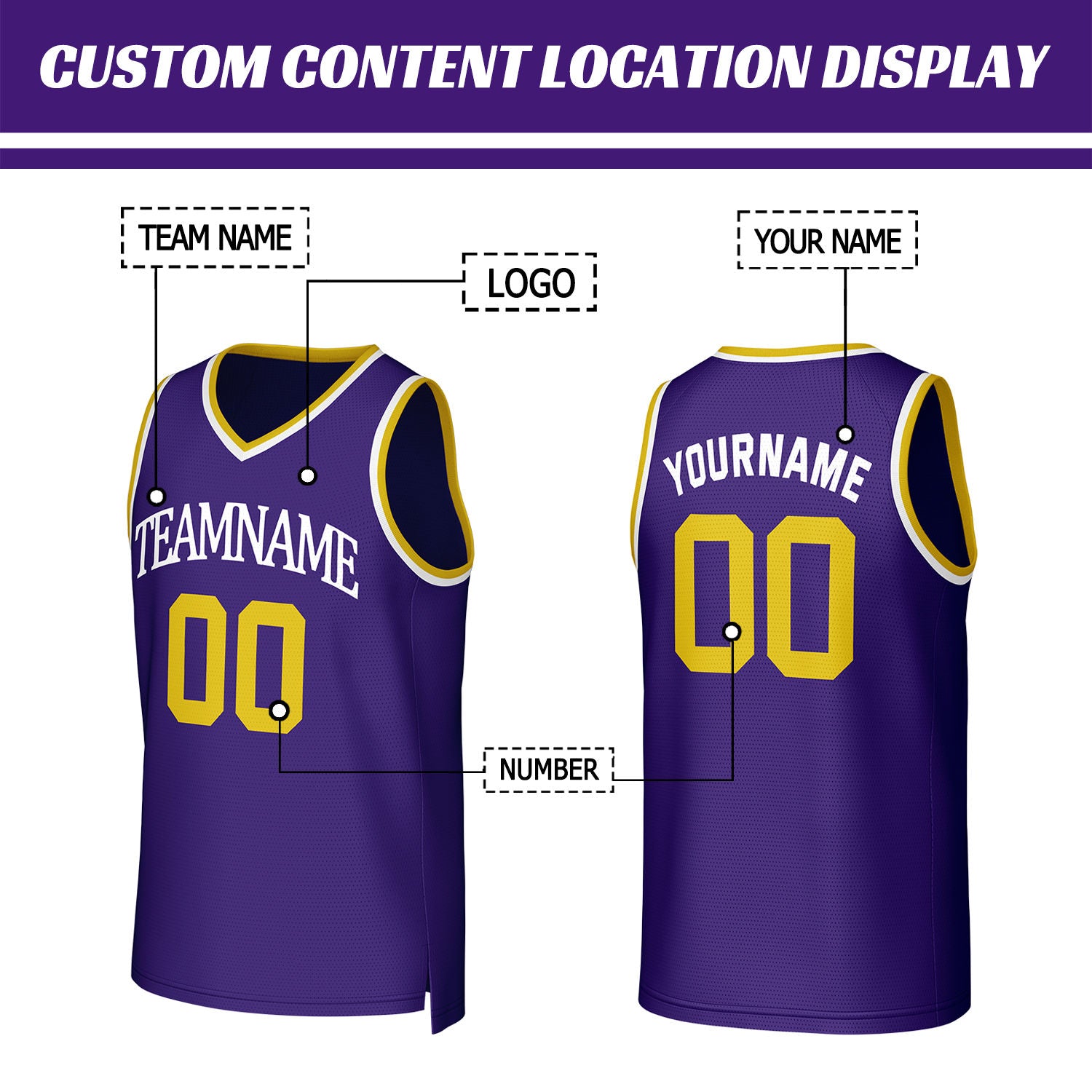 Custom Purple & Yellow Mesh Basketball Jersey | Personalized Team Uniform for youth & adults