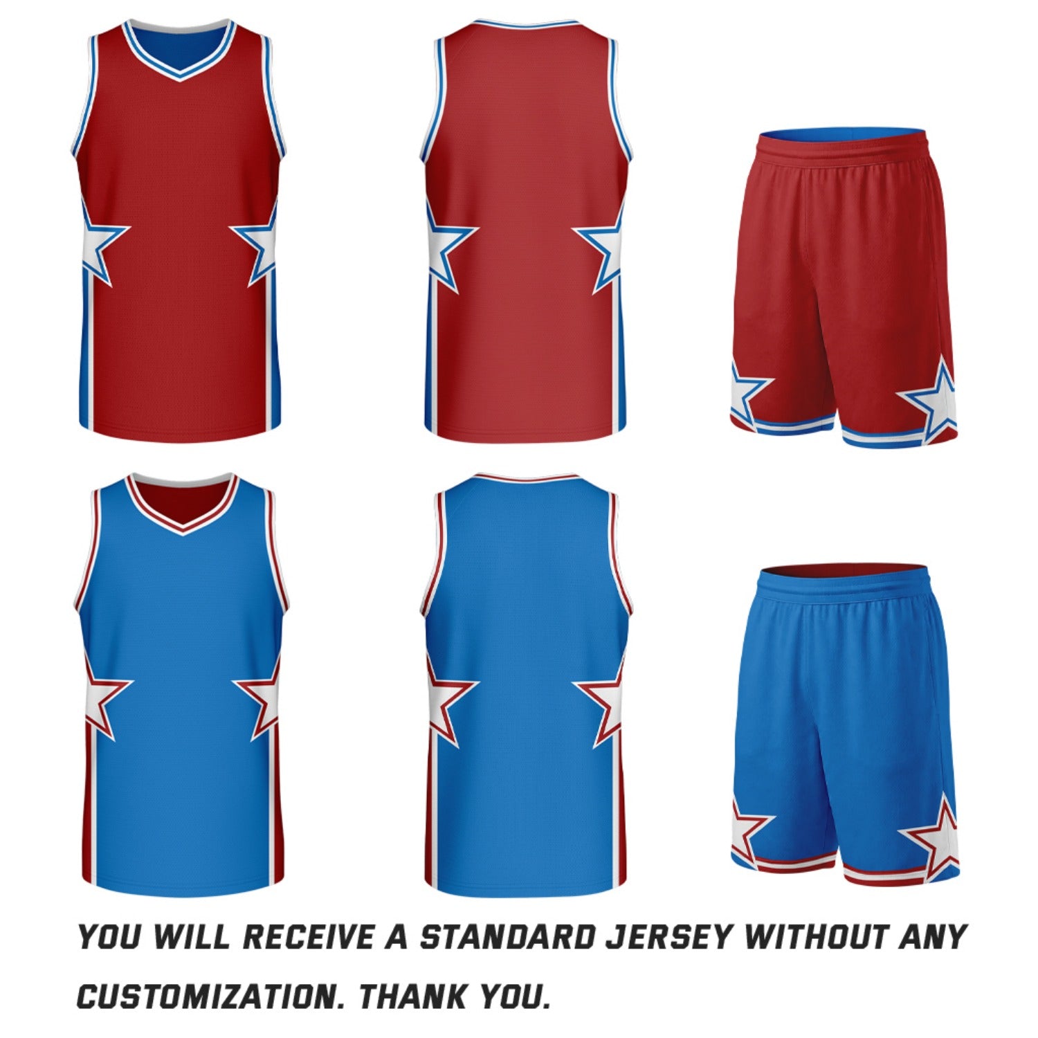 Custom Red & Blue Star Graphic Reversible Basketball Uniform Set | Breathable Mesh Jersey & Shorts for Team Sports